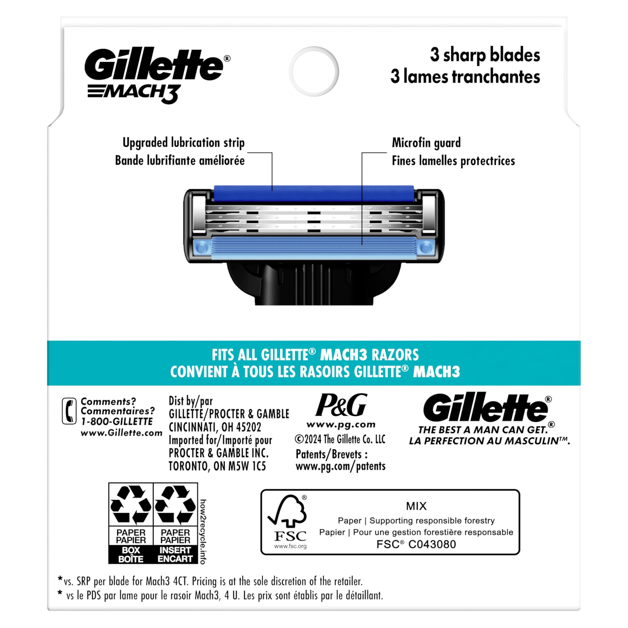 Gillette Mach3 – Maquinilla de afeitar hoja cartuchos de recambio para los hombres, # 8559 – 12 EA