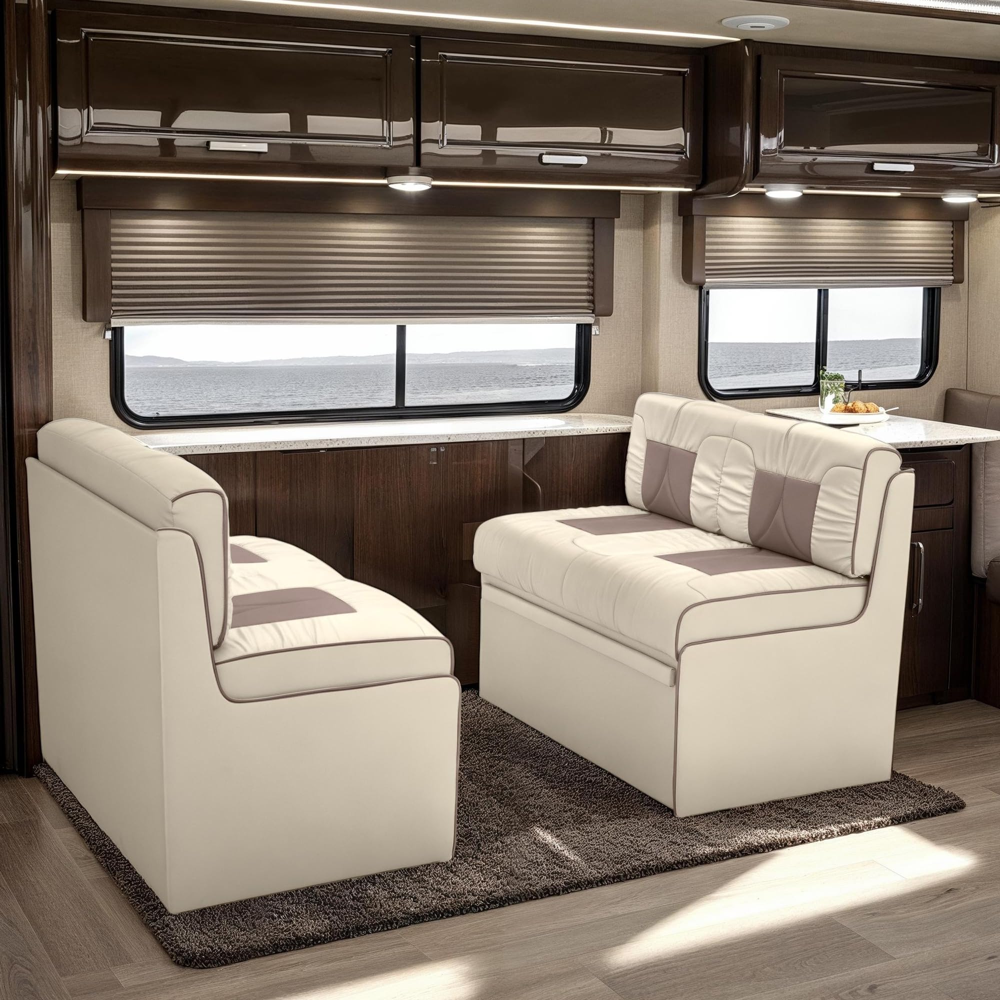 Qualitex De Leon RV Dinette, Bed with Storage, 40" Wide, Ultimate Leather, Bisque and Light Antelope