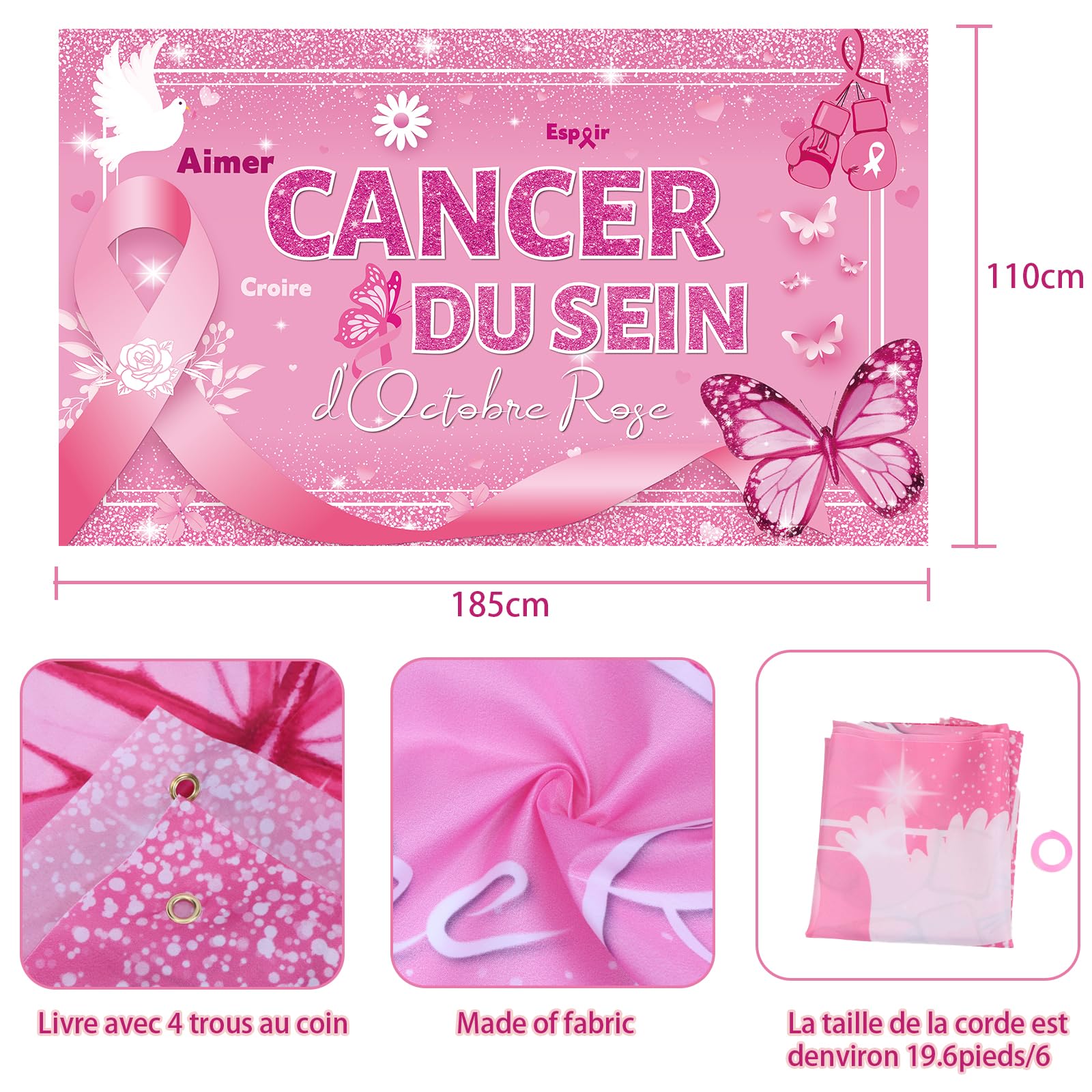 Kit De Décoration Octobre Rose Bannière Banderole Toile De