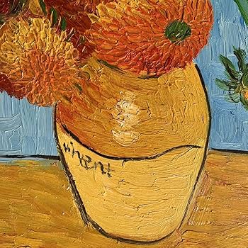 Amazon.co.jp: 手書き油絵 ゴッホ ひまわり 青 額付 絵画 インテリア