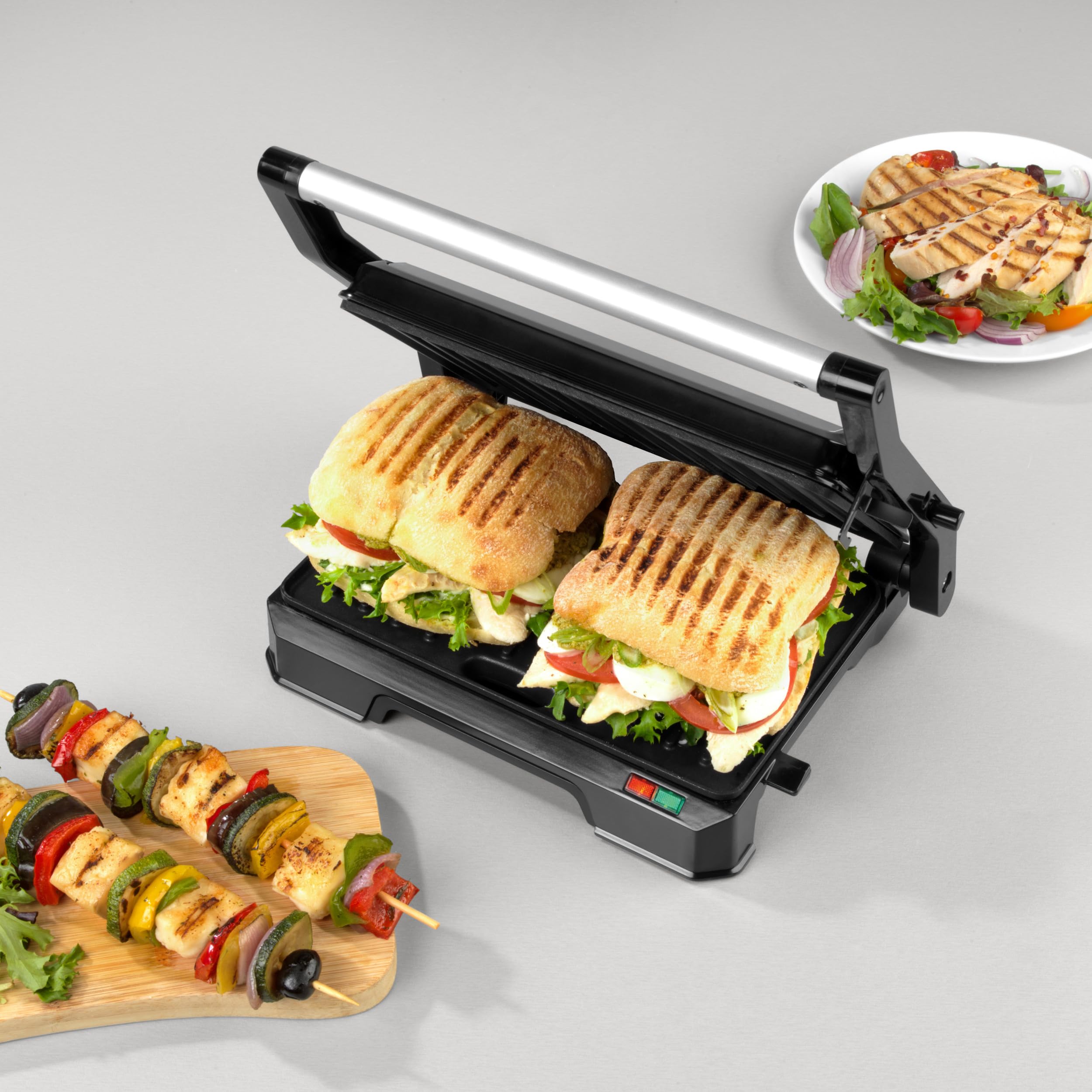 Progress EK5854P Grill elektryczny 2 w 1 – opiekacz do panini, nieprzywierajace plyty, dwie powierzchnie opiekania, bez oleju, wyjmowana tacka ociekowa, latwe czyszczenie, uchwyt Cool-Touch, 850 W