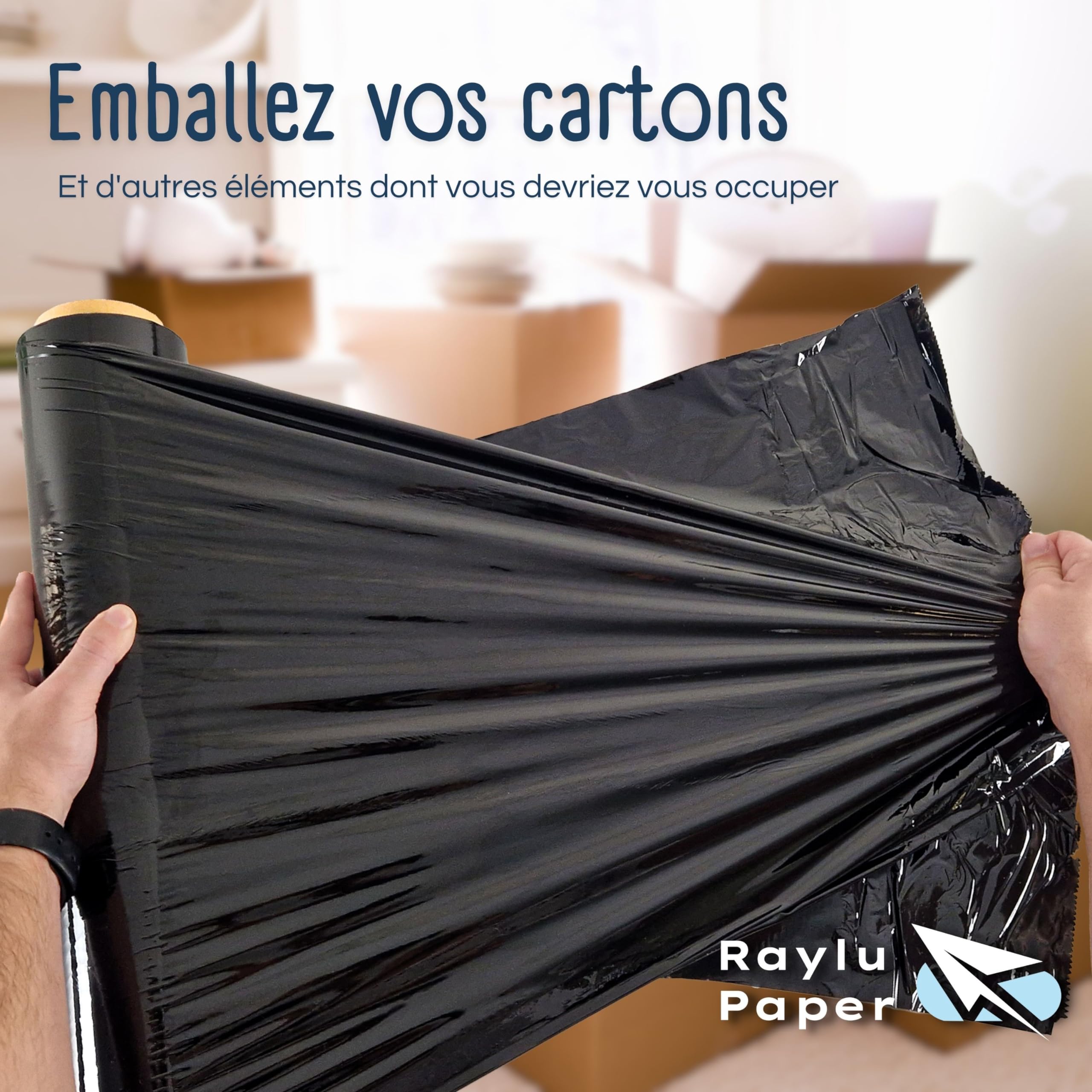 Raylu Paper Film Étirable Industriel Noir Haute Élasticité 1 Unité