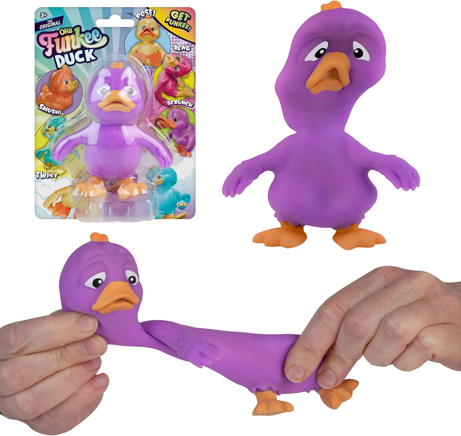 ORB Funkee Animalz Mega Squishy Duck 3 Pack - Adorable, Funny, Stretchy, and Squishy Toy Ducks, Perfect for Stress Relief - Original Collectible Funkee Monkee Animal Fidget Toys for Kids and Adults