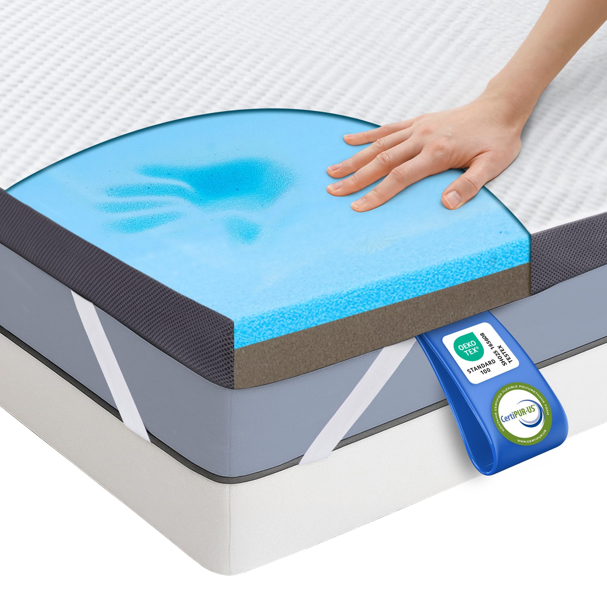 MKS Dwustronna nakładka na materac 2 w 1 90 x 200 cm – nakładka na materac z pianki żelowej H3 i H4, 5-warstwowa konstrukcja, ergonomiczne podparcie i antypoślizgowa – oddychająca nakładka na materac