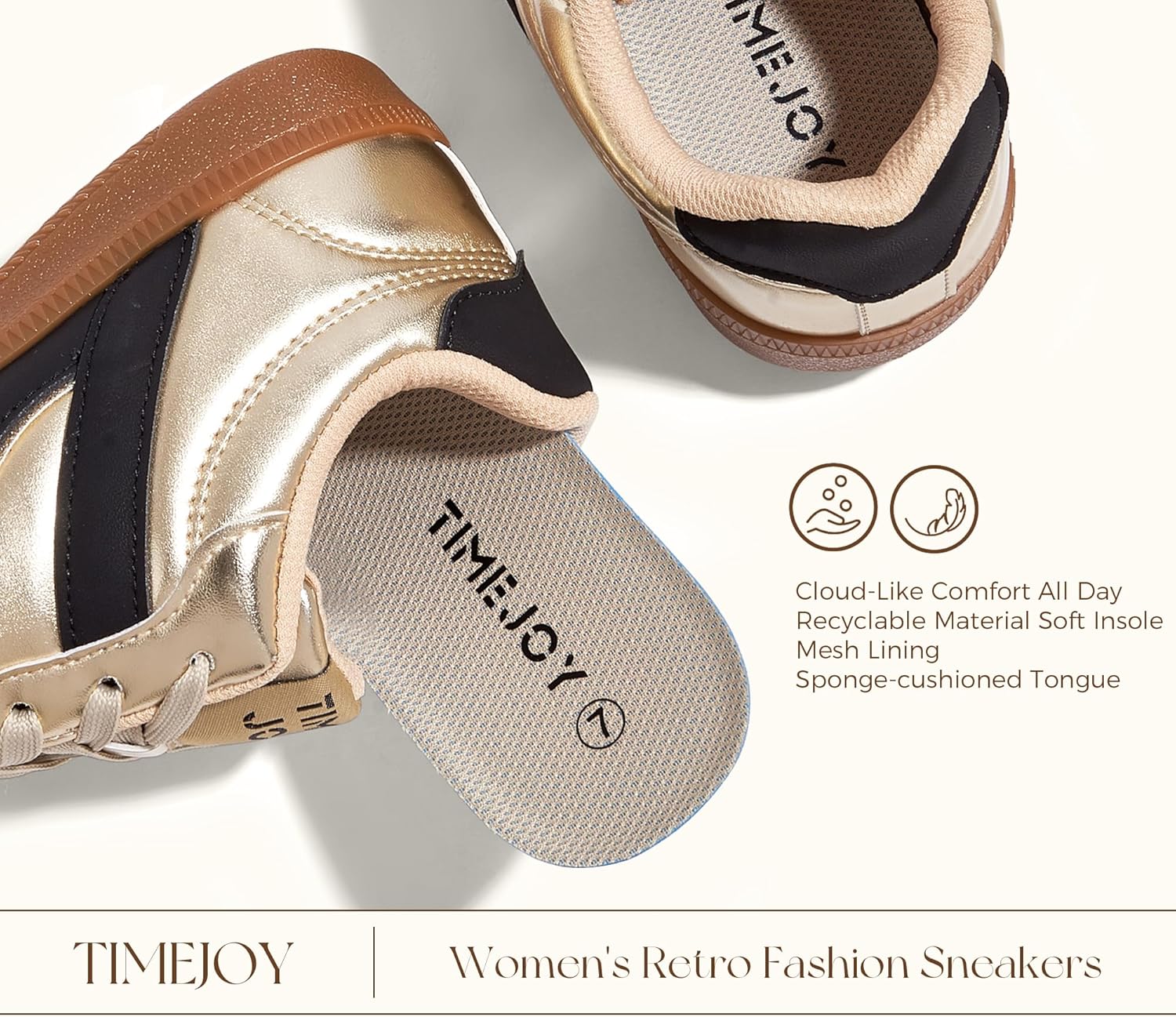 Women's Retro Fashion Sneakers Vintage Leather & Gum Sole Shoes Non-Slip Cushion for Casual, Streetwear & Trendy Outfits - Image 3