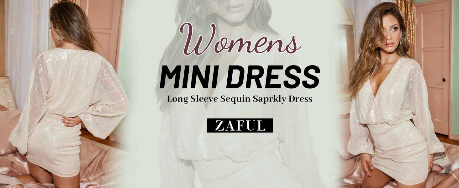 Amazon.com: ZAFUL Women's Sequin Saprkly Mini Dress Long Sleeve Homecoming  V Neck Bodycon Dress Party Prom Cocktail Glitter Dress : Clothing, Shoes &  Jewelry