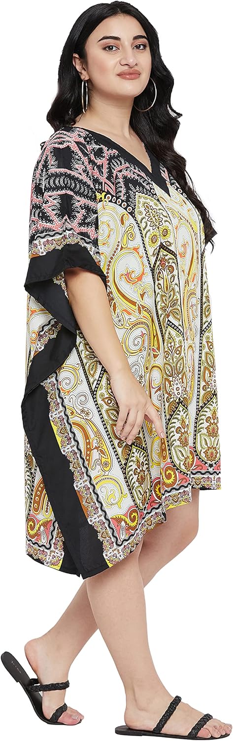 Oussum Women Short Caftan Tunic Top Plus Size Polyester Kaftan Dress Beach Cover Up Boho Kimono Summer Casual Vacation Wear - Image 3