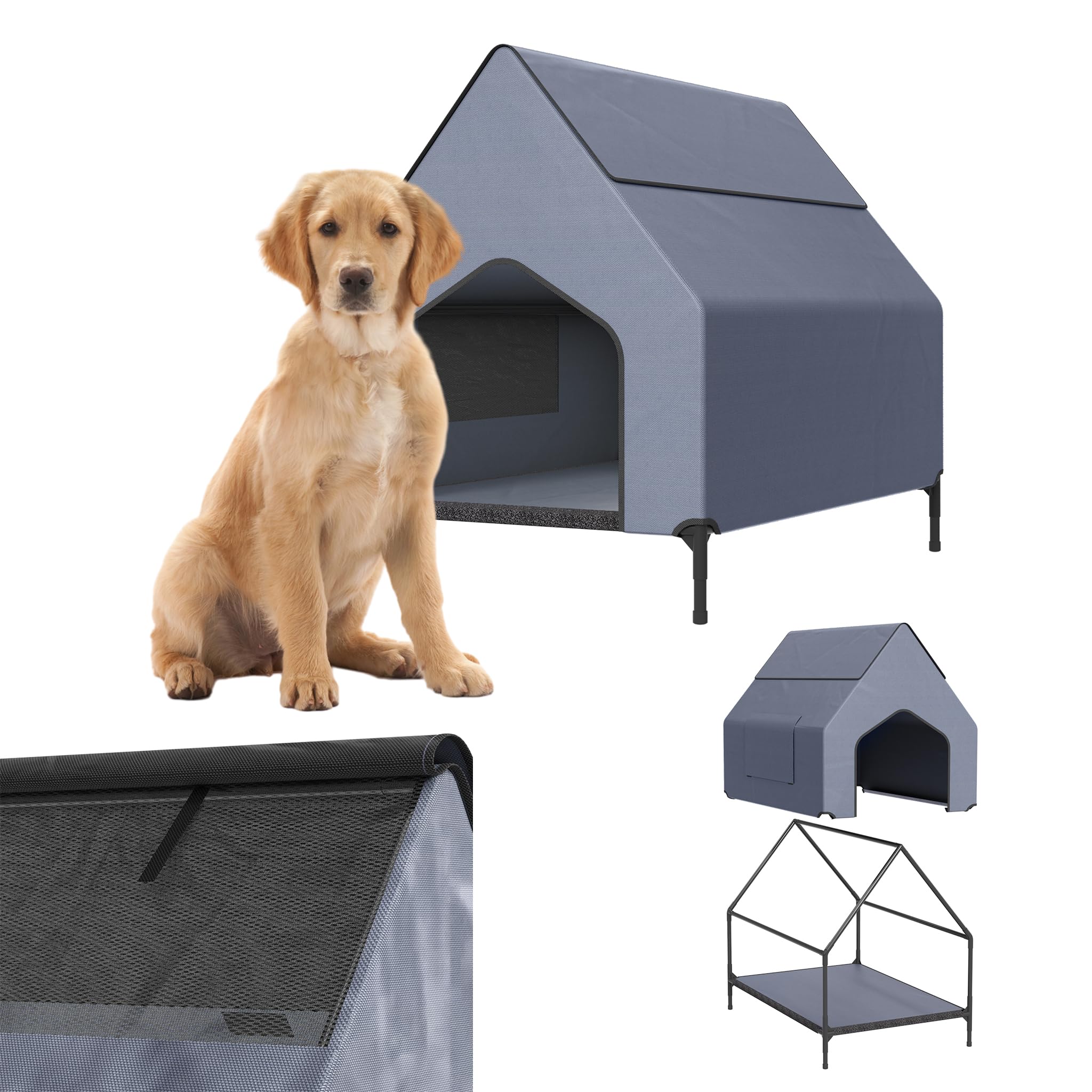 YRHome Niche pour chien en tissu Oxford intérieur extérieur maison pour chien de petite, moyenne, grande maison de couchage pour animaux de compagnie, amovible, imperméable, lit pour chien, gris,