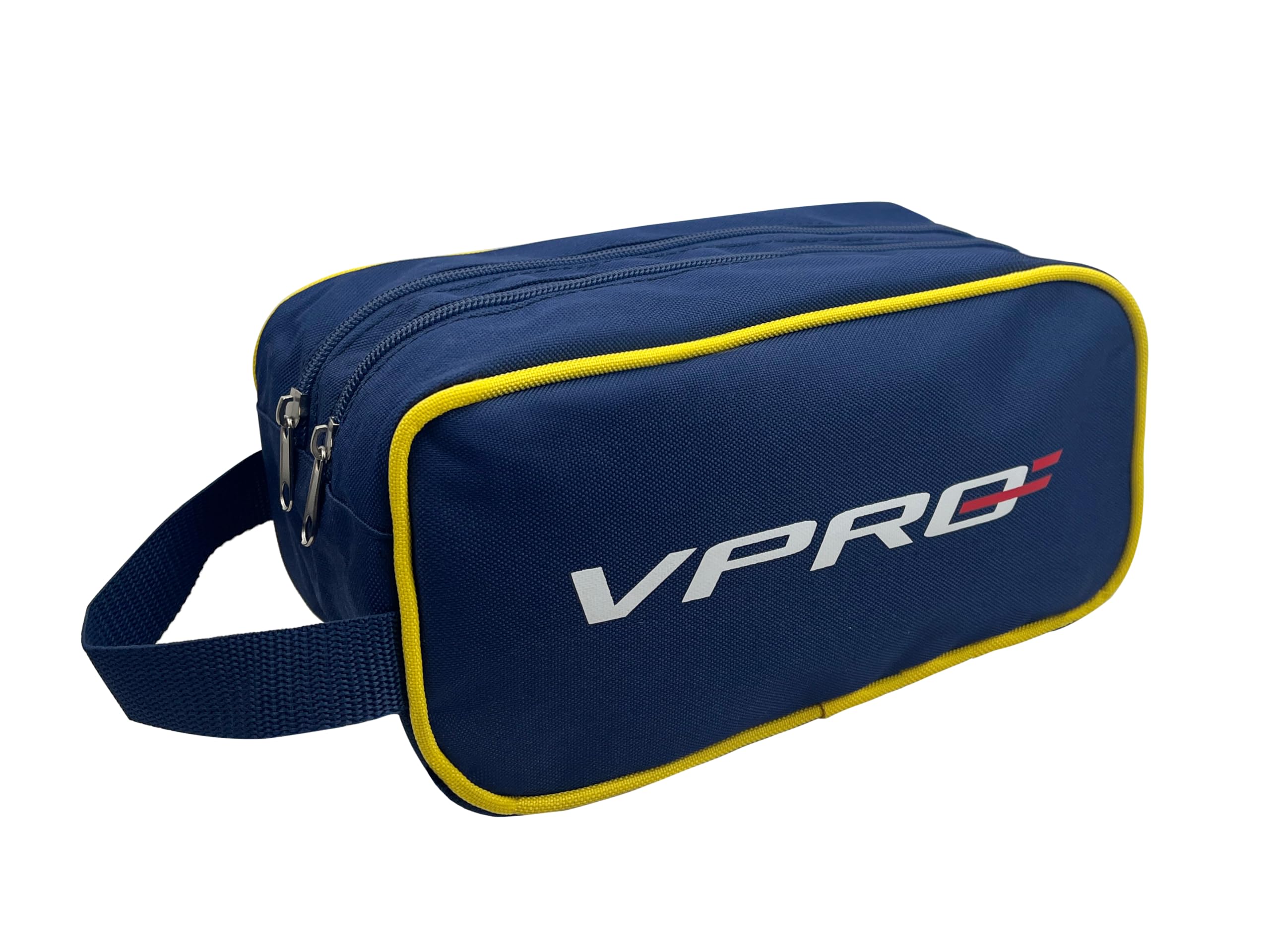 VPRO Ice Hockey Accessory Kit Bag - Navy Blue with Yellow Trim, 11x5.5x5.5 Inches, Lockable Zipper Storage Organizer
