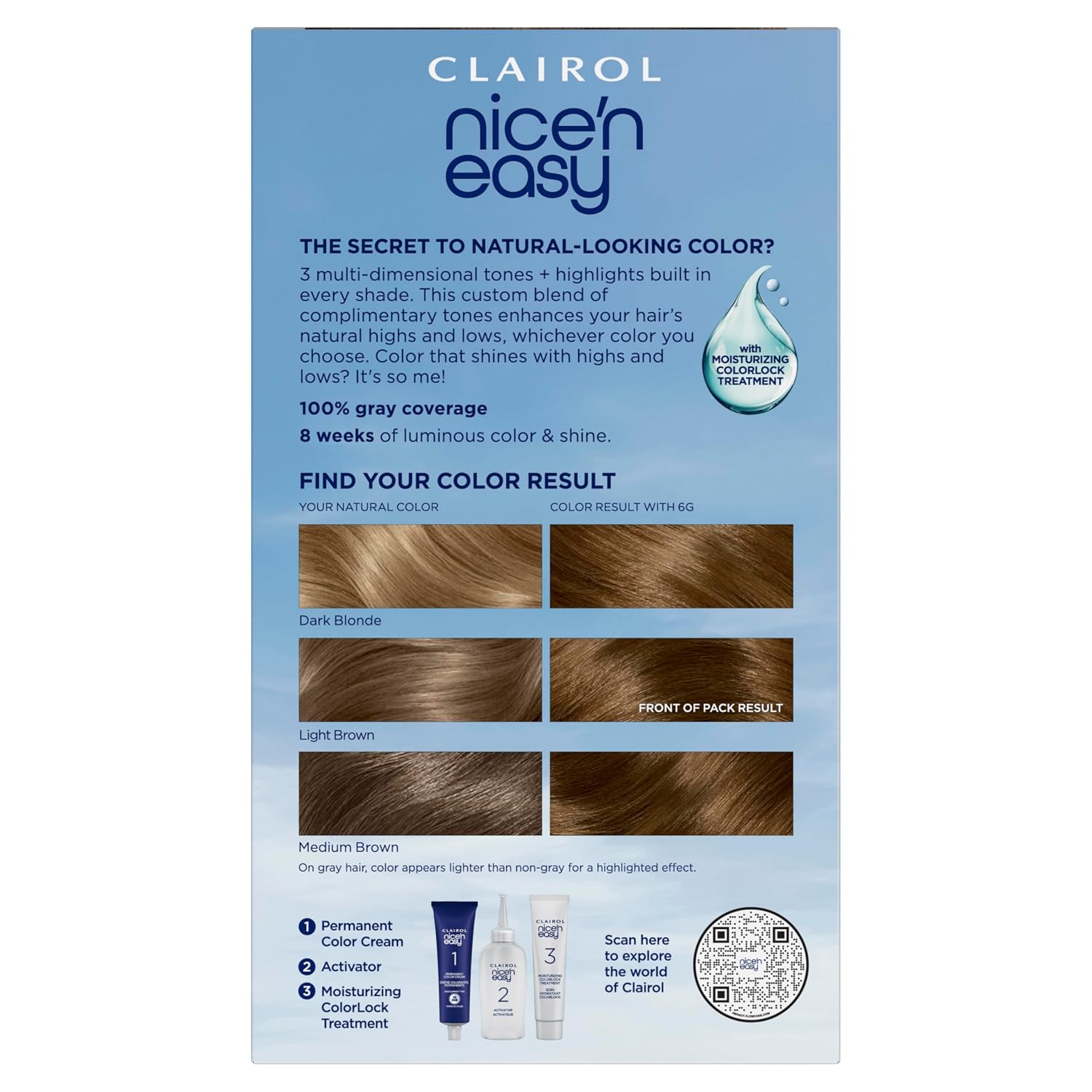 Clairol Nice'n Easy Permanent Hair Dye, 6G Light Golden Brown | 100% Gray Coverage | Long‑Lasting, Natural‑Looking Color & Shine | Pack of 1