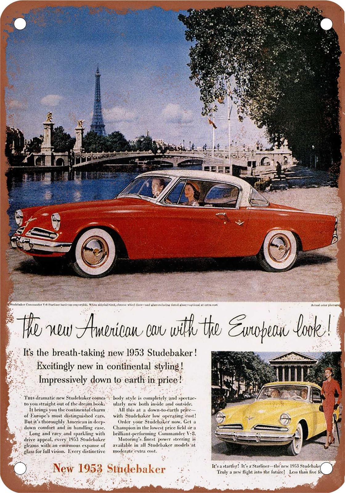 Miaomansenstore Metal Sign - 1953 Studebaker Vintage Ad 01 - Old Retro Rusty Look Home Decor