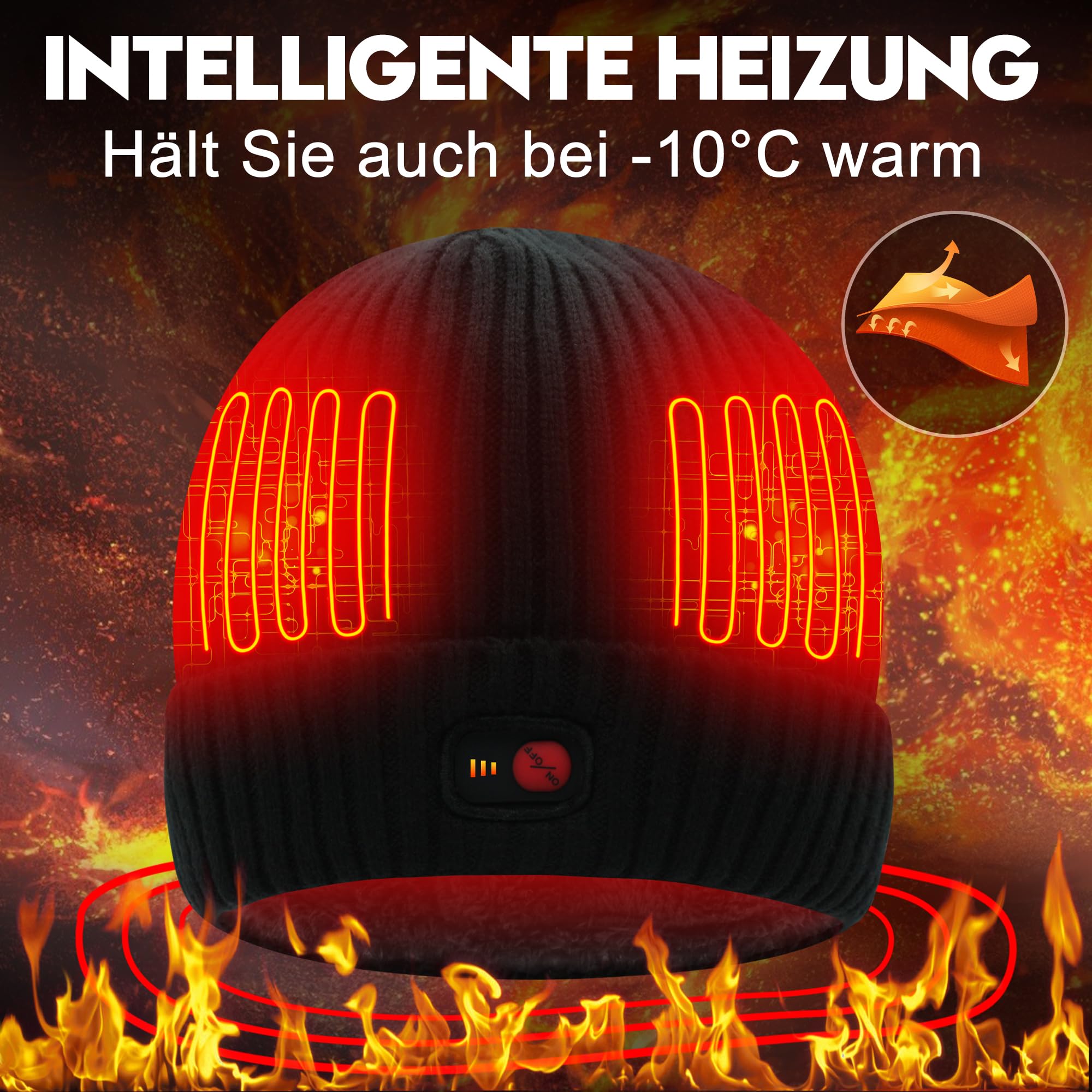 Svpro Bonnet chauffant pour hommes et femmes, bonnet d'hiver électrique rechargeable, chaud à piles, lavable, Noir , taille unique
