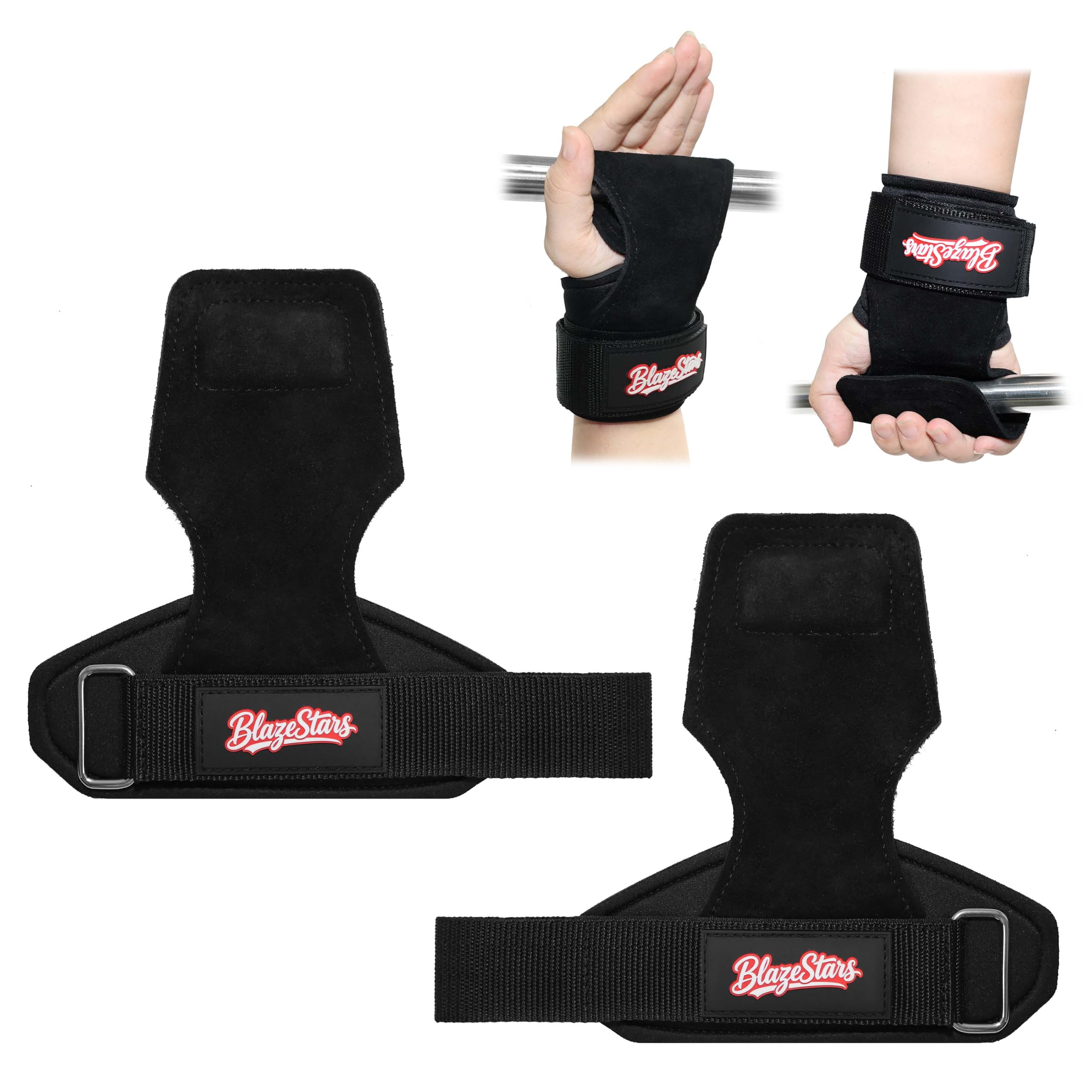 BlazeStars Wrist Strap Weightlifting Women Men Dual-Layer Leather Gym Grips