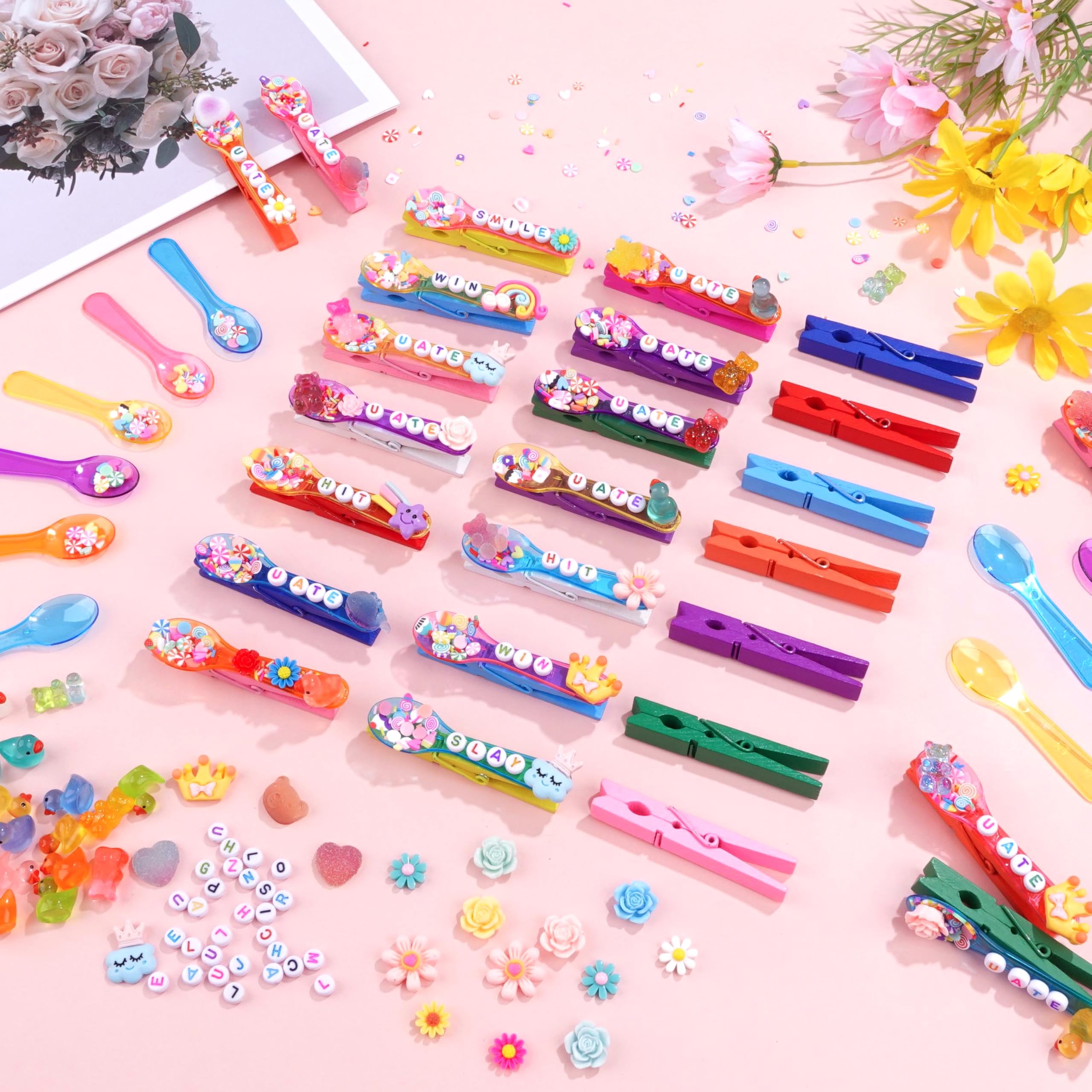 Fayoo 50 Stück DIY Cheer Pin Kit - Holznadeln, U ATE Perlen, Öffel Und Charms Für Pep Rally, Team Spirit Geschenke Sport, Volleyball, Basketball, Gymnastik, L