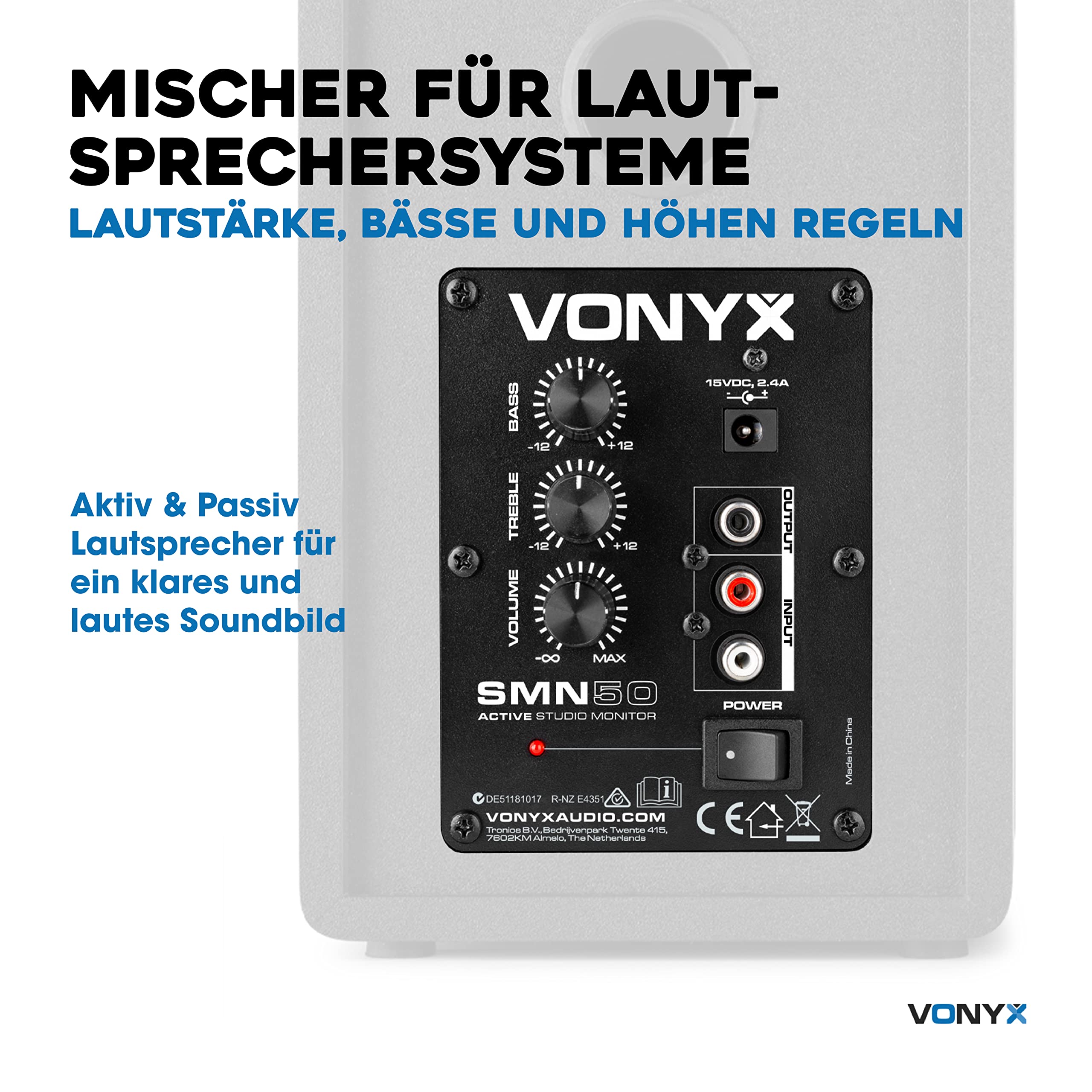 Vonyx SMN50B - Studio Monitor, Aktiv Lautsprecher Set, 140 Watt, 5 Zoll Studiolautsprecher Set, DJ Monitor Speakers, Abhörmonitor, Studiomonitor, PC Lautsprecher, Home Studio Boxen Aktiv, Schwarz