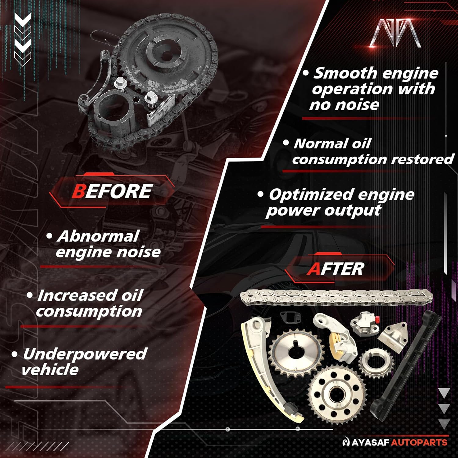 MAYASAF Engine Timing Chain Kit for Chevy Tracker 1999-03, for Suzuki Aerio 2002-07/Esteem 1999-02/Sidekick 1996-98/SX4 2007-09/Vitara 1999-03 2.0L L4