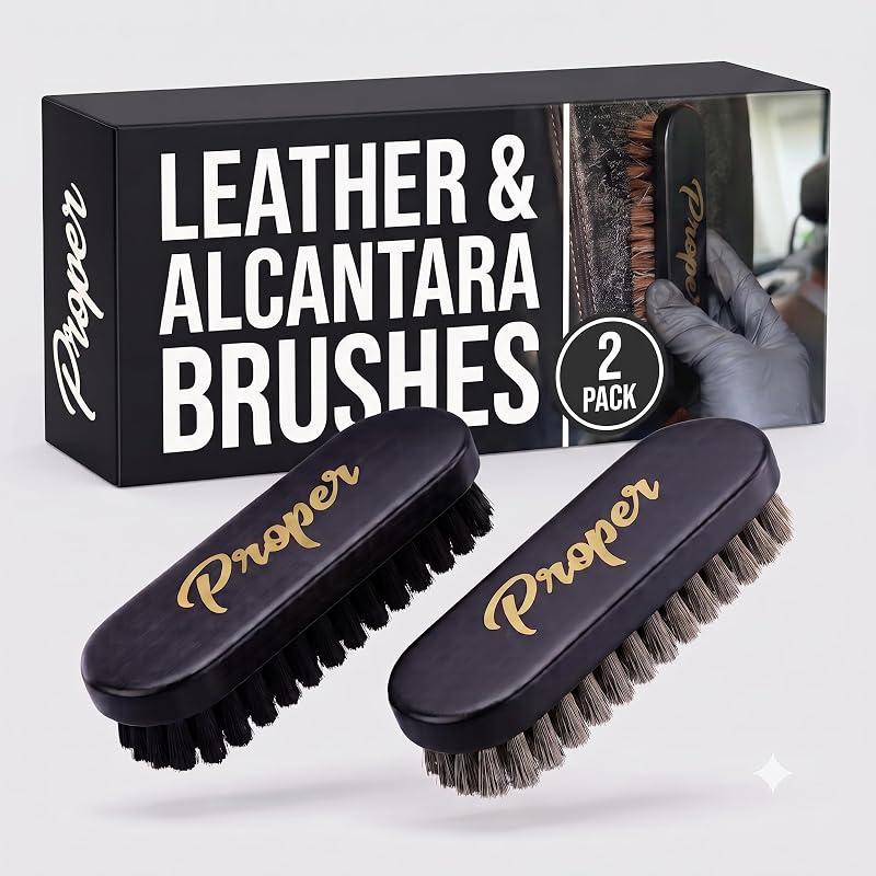 Leather and Alcantara Brush Set for Detailing Leather Seats, Steering Wheels | 2-Pack |