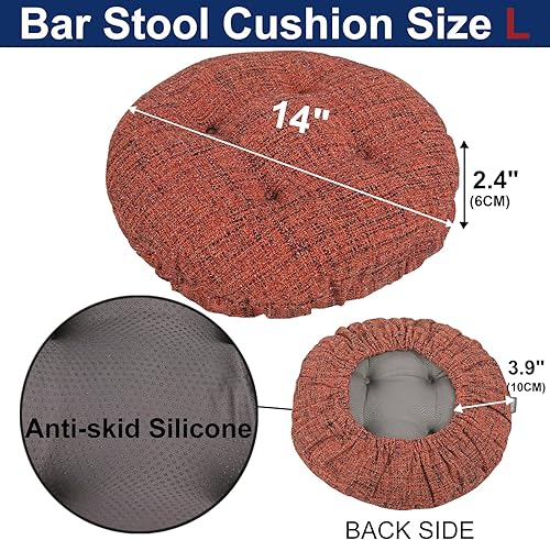 Miniatura 2 de SINOSSO Cojín moderno de lino para taburete de bar de diámetro 14, diseño moderno entrelazado de silicona, funda de cojín redonda acolchada (rojo,