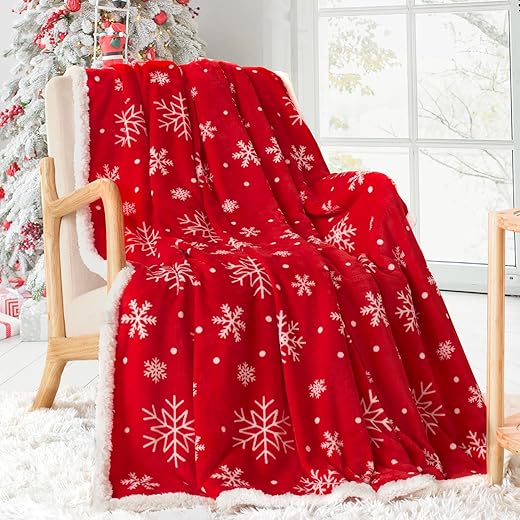 Touchat Red Sherpa Christmas Throw Blanket