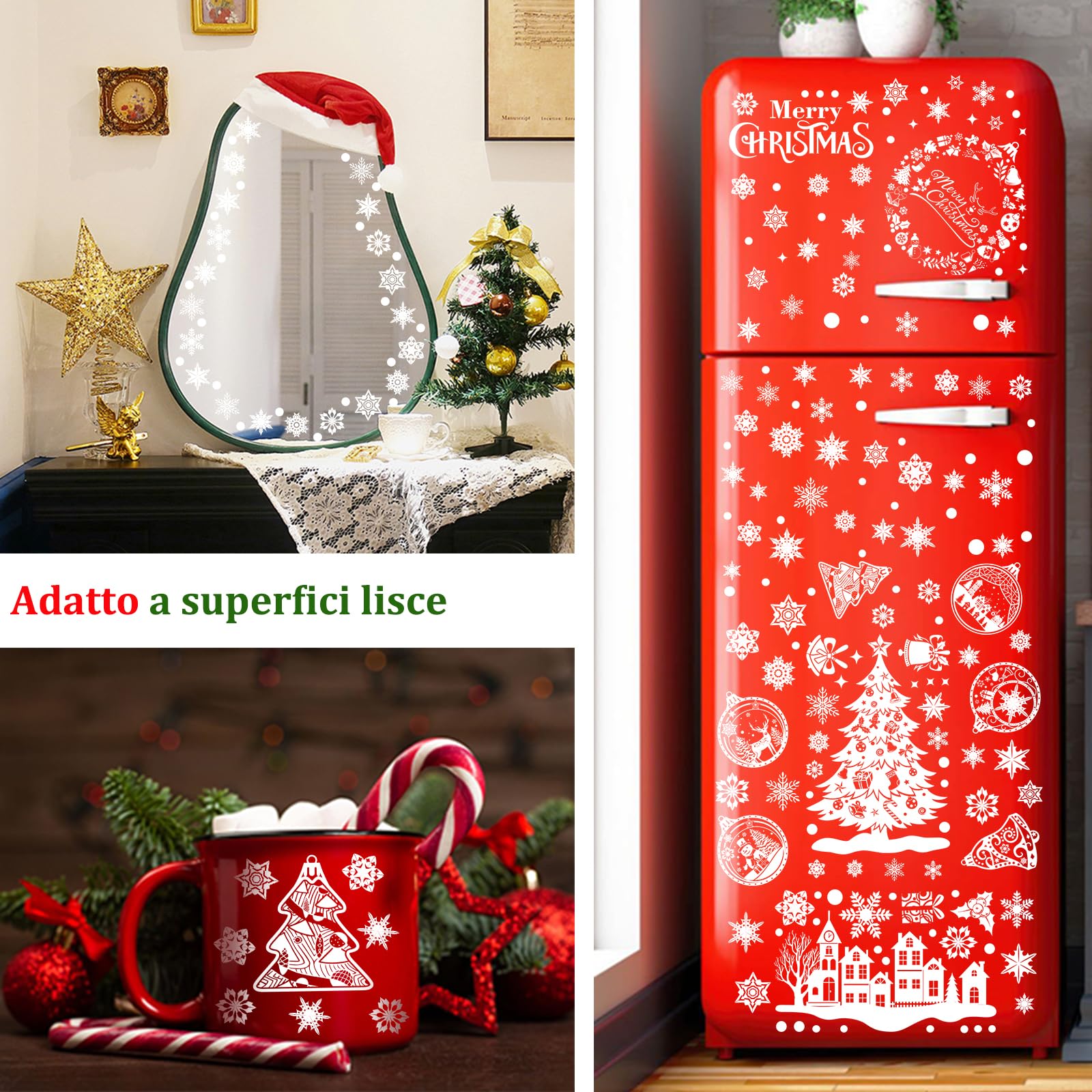 Niviy Adesivi Natalizi per Finestre 9 Fogli DIY Stickers Natale con Renne, Pupazzo di Neve, Casa, Albero di Natale e Fiocchi di Neve in PVC, per Vetrofanie Decorazioni,243Pezzi