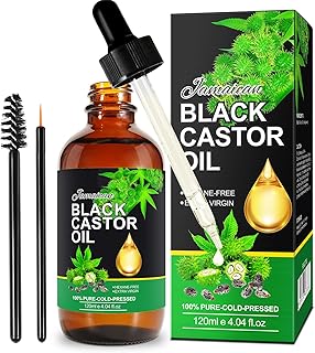 Jamaican Black Castor Oil 4Fl Oz, Organic Cold Pressed Unrefined Castor Oils for Hair Growth & Skin Care, Nourish Eyelashes and Eyebrows - Glass Bottle