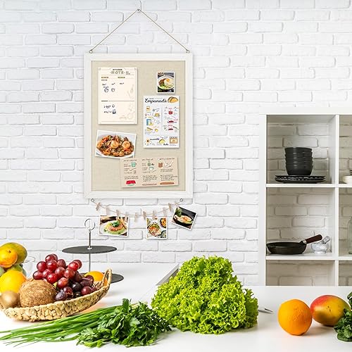 Miniatura 7 de DOLLAR BOSS Tableros de anuncios con lino, 1 paquete de 12 x 16 pulgadas, tablero de corcho para paredes, tablero de exhibición enmarcado de madera,