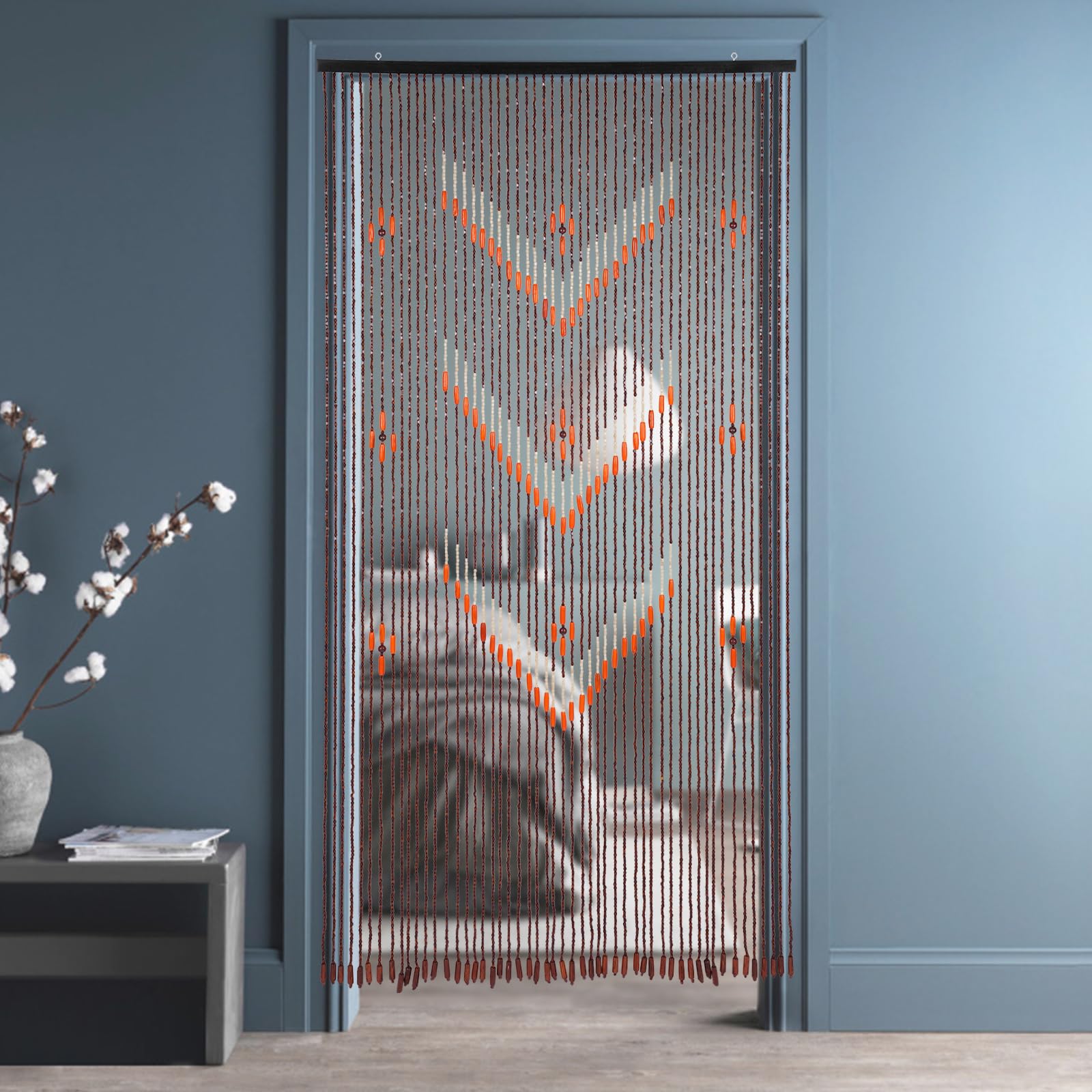 Rideau de porte en perles de bois 90 x 190 cm - 52 brins - Rideau décoratif pour portes