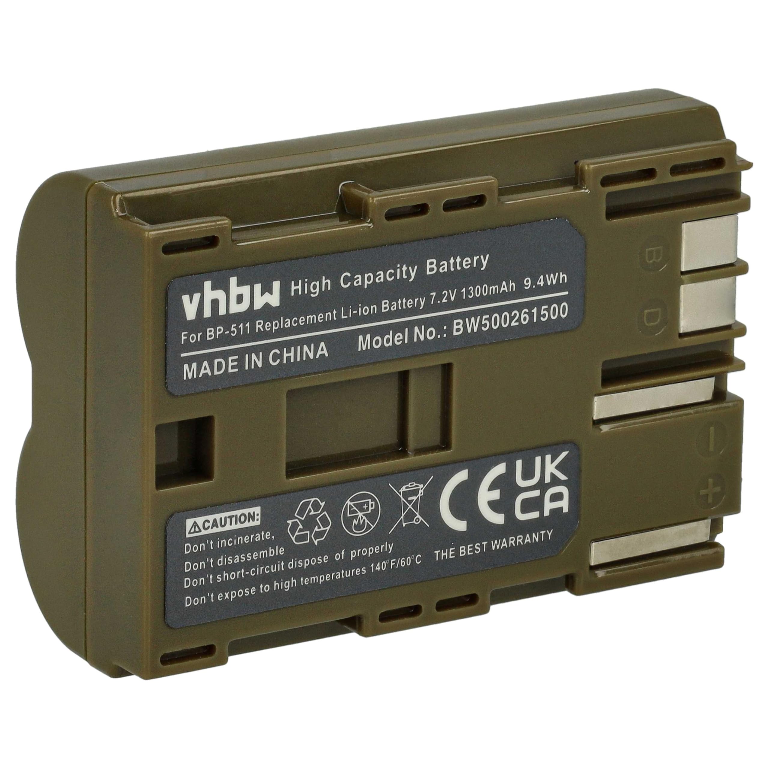 VHBW Akku Für Canon Kameras – 1300mAh, 7,2V, Kompatibel Mit EOS, Powershot, MVX & Mehr (ersetzt BP-511, BP-535 Usw.)