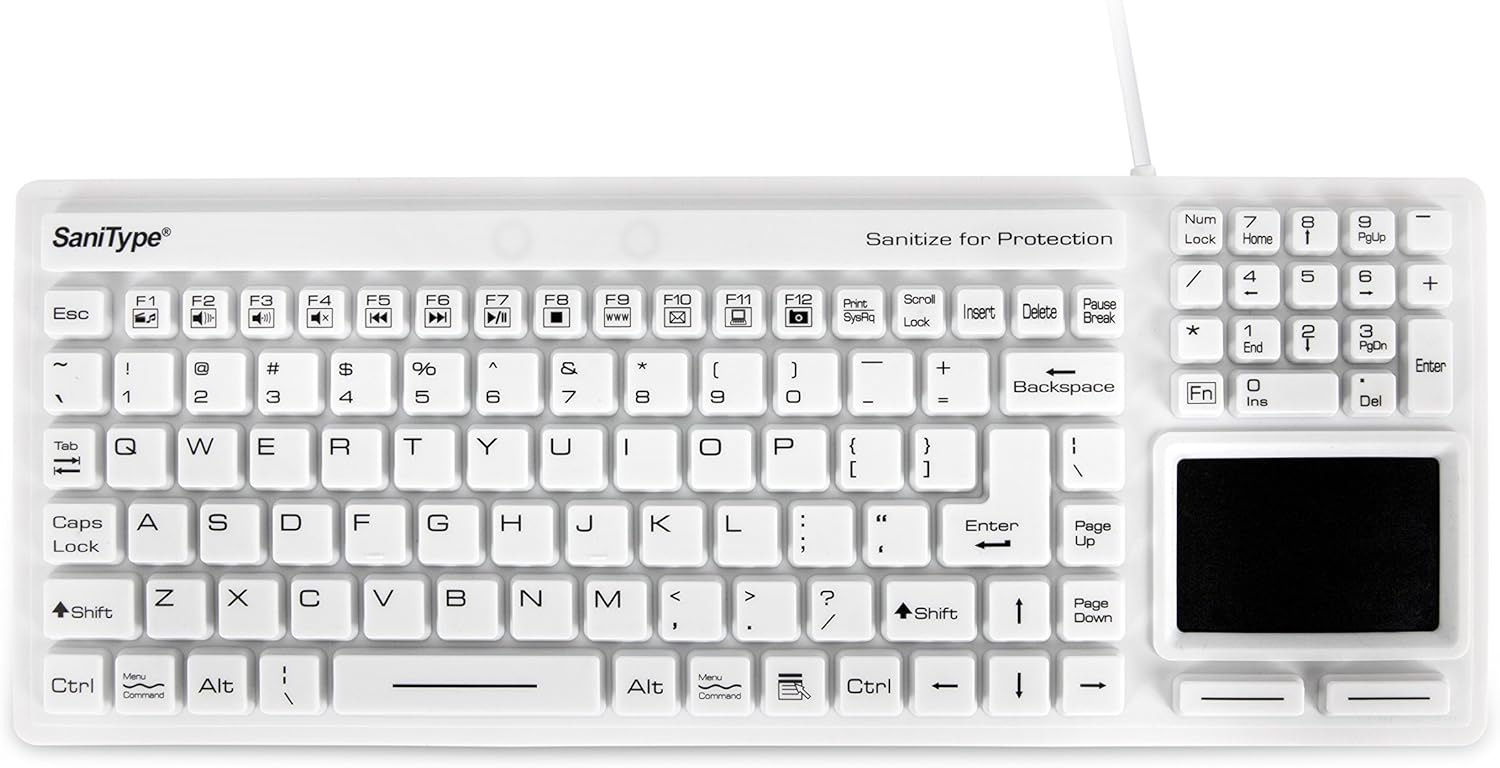 "Touchpad Plus Hygienic Medical-Grade Rigid Silicone Washable Keyboard with Touchpad(USB) (White) | KBSTRC106T-W