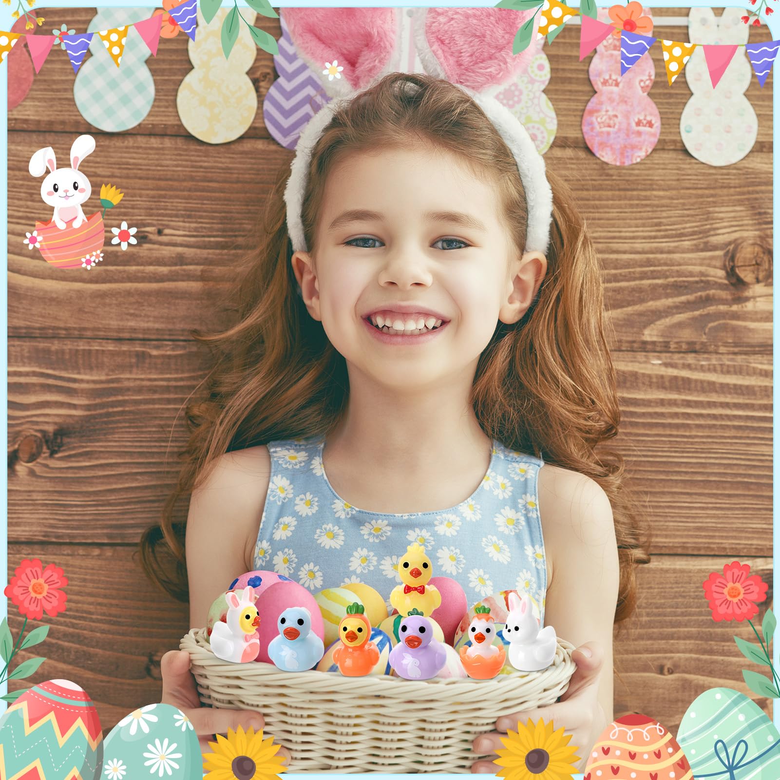 Paquete de 80 figuras de juguete de patos de Pascua, diseño de conejo | Tiny Ducks to Hide, decoración de regalo de fiesta de conejo de Pascua (16 estilos)