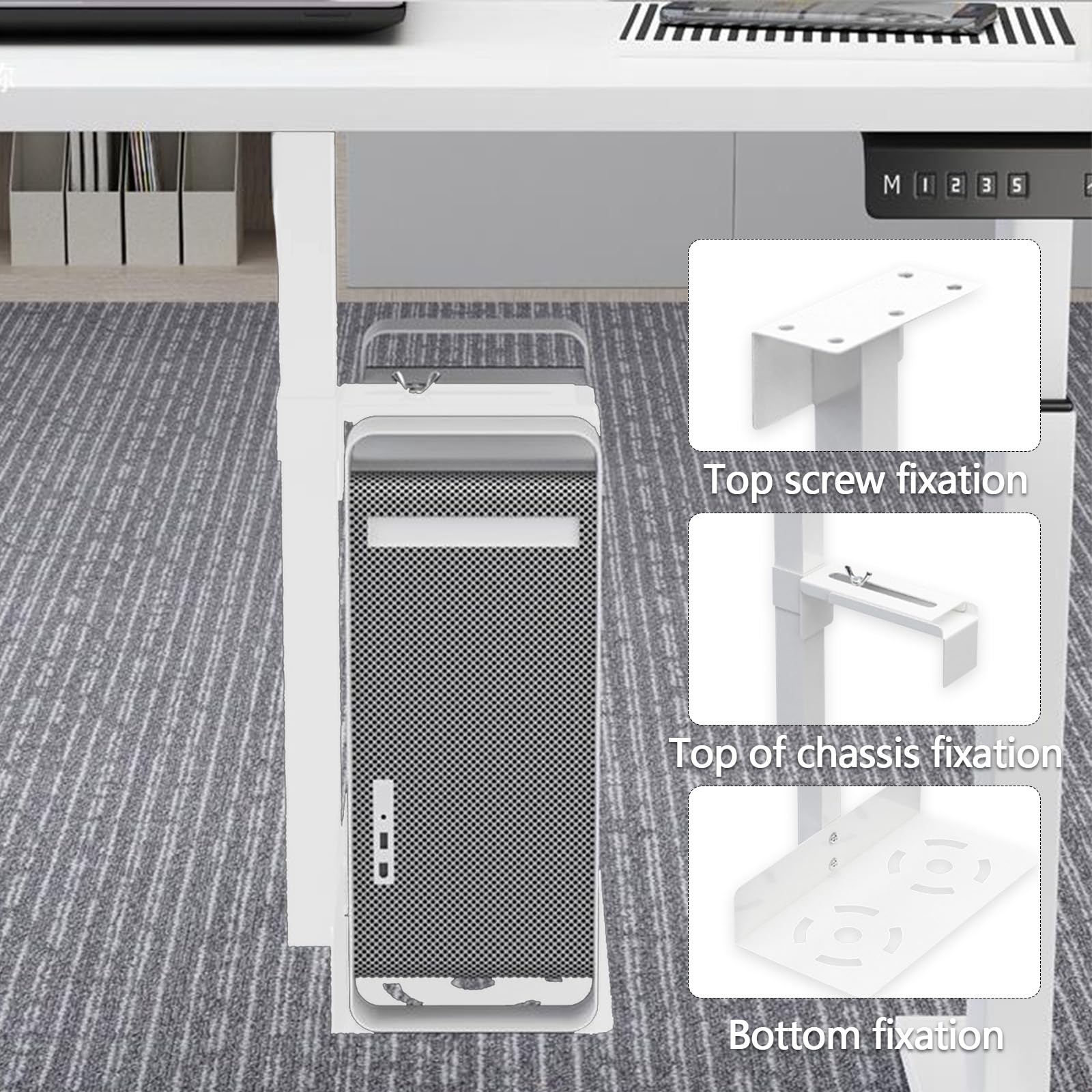 Soporte para Pc Debajo del Escritorio, Soporte para Torre De Pc Soportes para Computadora Colgante Ahorro De Espacio Altura Y Ancho Ajustables Blanco