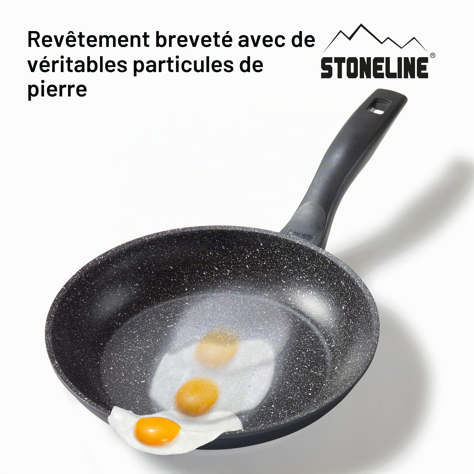 STONELINE Poêles, Set de 2, 20/28 cm, Revêtement Antiadhésif avec de vraies particules de pierre, compatible à l'induction et au four, gris, cuire sans huile et graisse