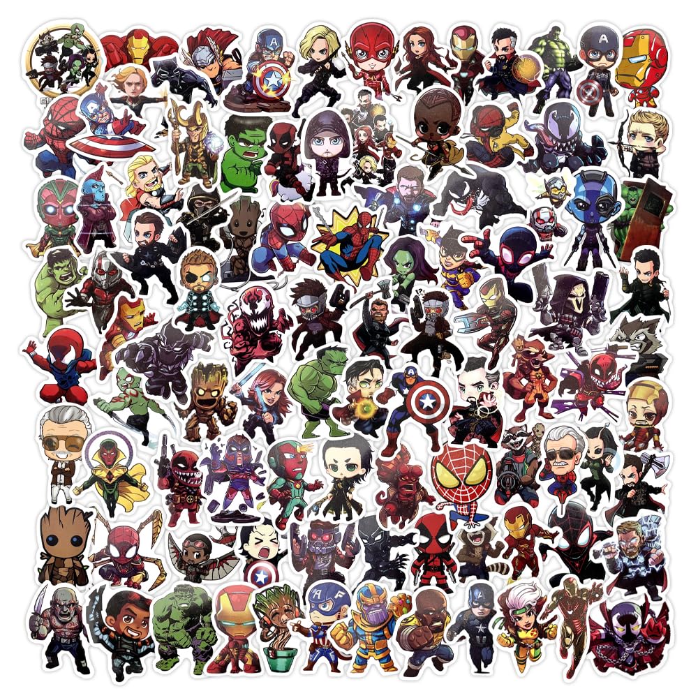 Photo 1 of 100Pcs Heroes Anime Stickers Pack Gift Box, Fun Cartoon Sticker for Birthday Christmas Water Bottles Luggage Notebook Phone Bike (MV2)