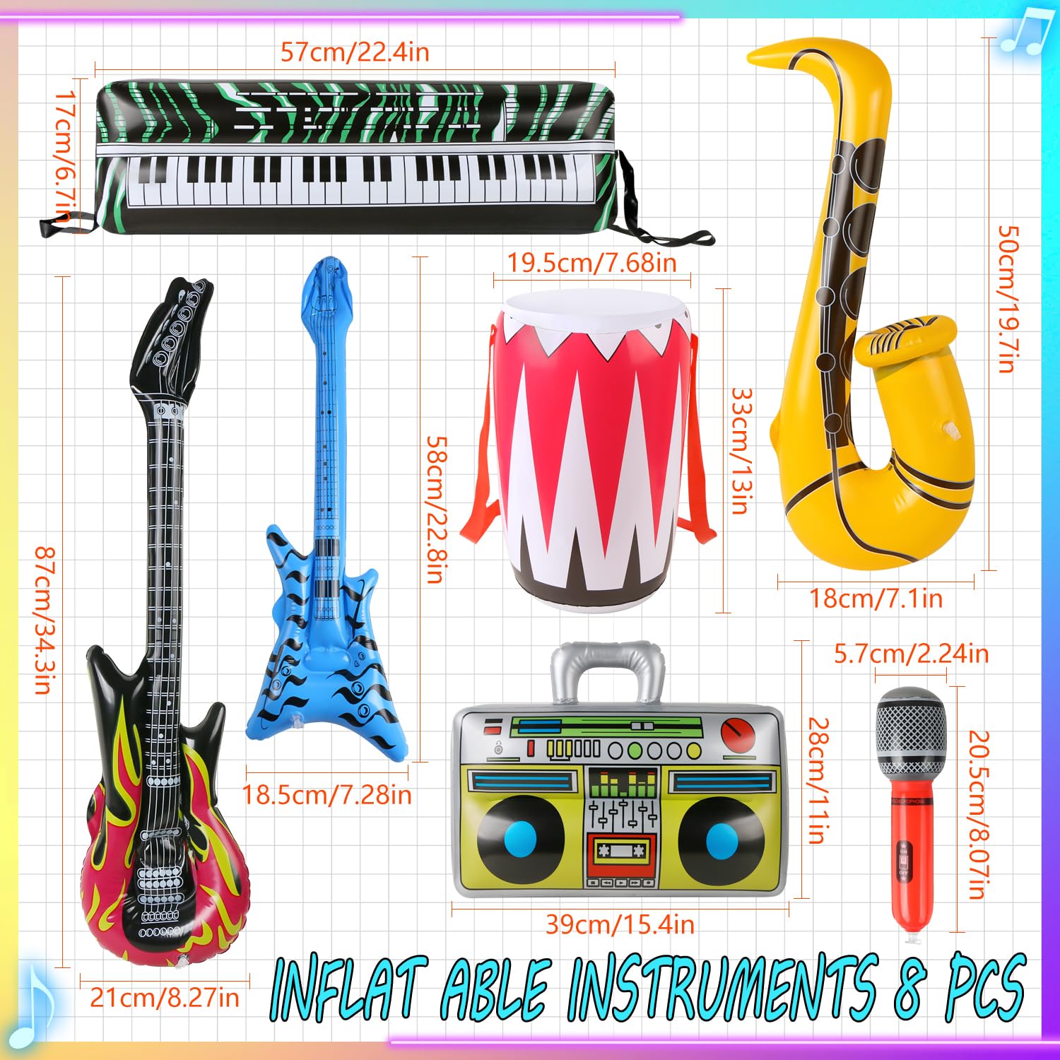 Décoration Thème Musique Lot De 4 Pianos Gonflables Rétro - Décoration Fête 80s 90s Parfaite Pour Soirées Déguisées Décoration Musicale Gonflable