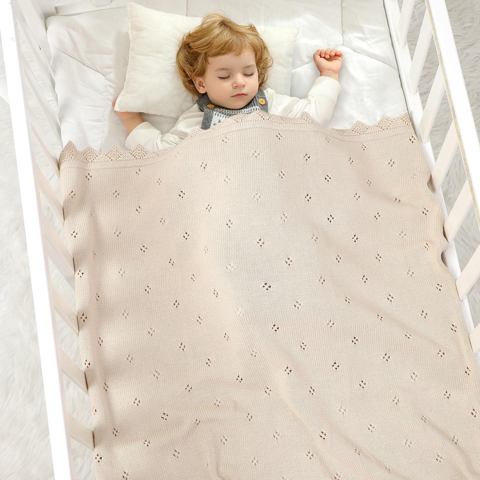Hadetoto Couverture Bébé 100% Coton - Couvertures Tricotées pour Bébé - Cadeaux de Naissance - Essentiels pour Nouveau-né, 100 x 80 cm (Chameau)
