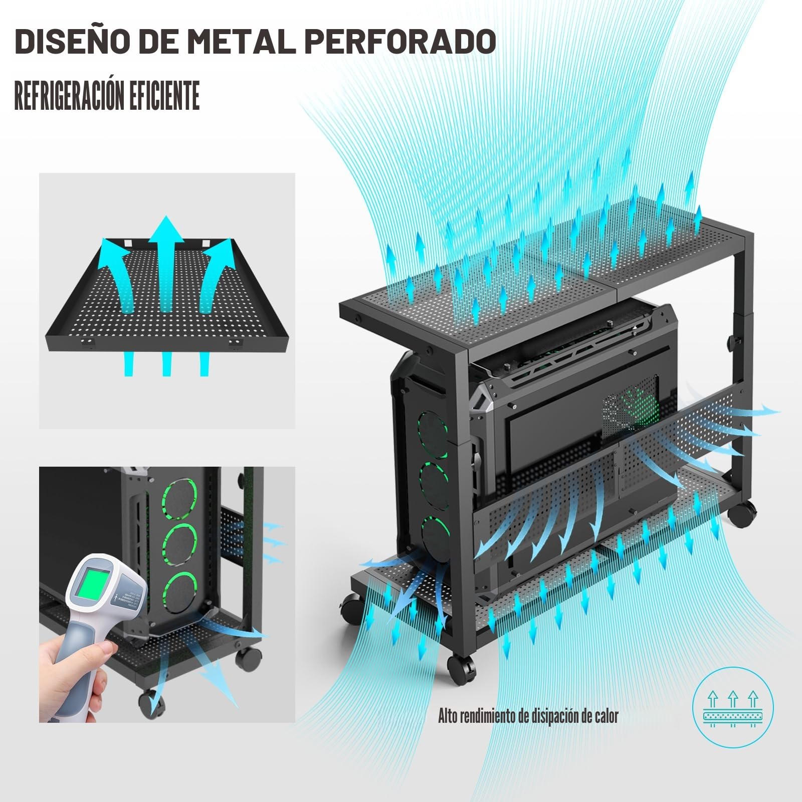 Moricher - Soporte para torre de computadora - Altura ajustable de 2 niveles ATX-Case, soporte para PC, estante para impresora, tablero de clavijas con ruedas giratorias y alfombrilla de ratón para