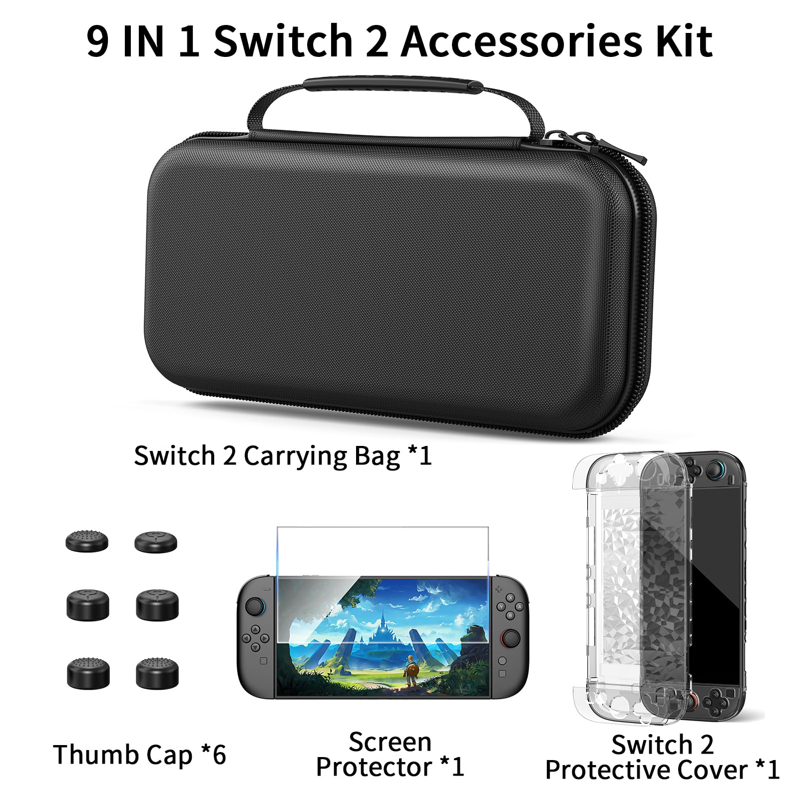 HEYSTOP [48 Pezzi] Custodia per Nintendo Switch 2 Bundle di Accessori con Switch 2 Cover Protettiva Dockable Switch 2 Pellicola Temperata,Switch 2 Racing Wheels Joycon Grip Cover per Switch 2