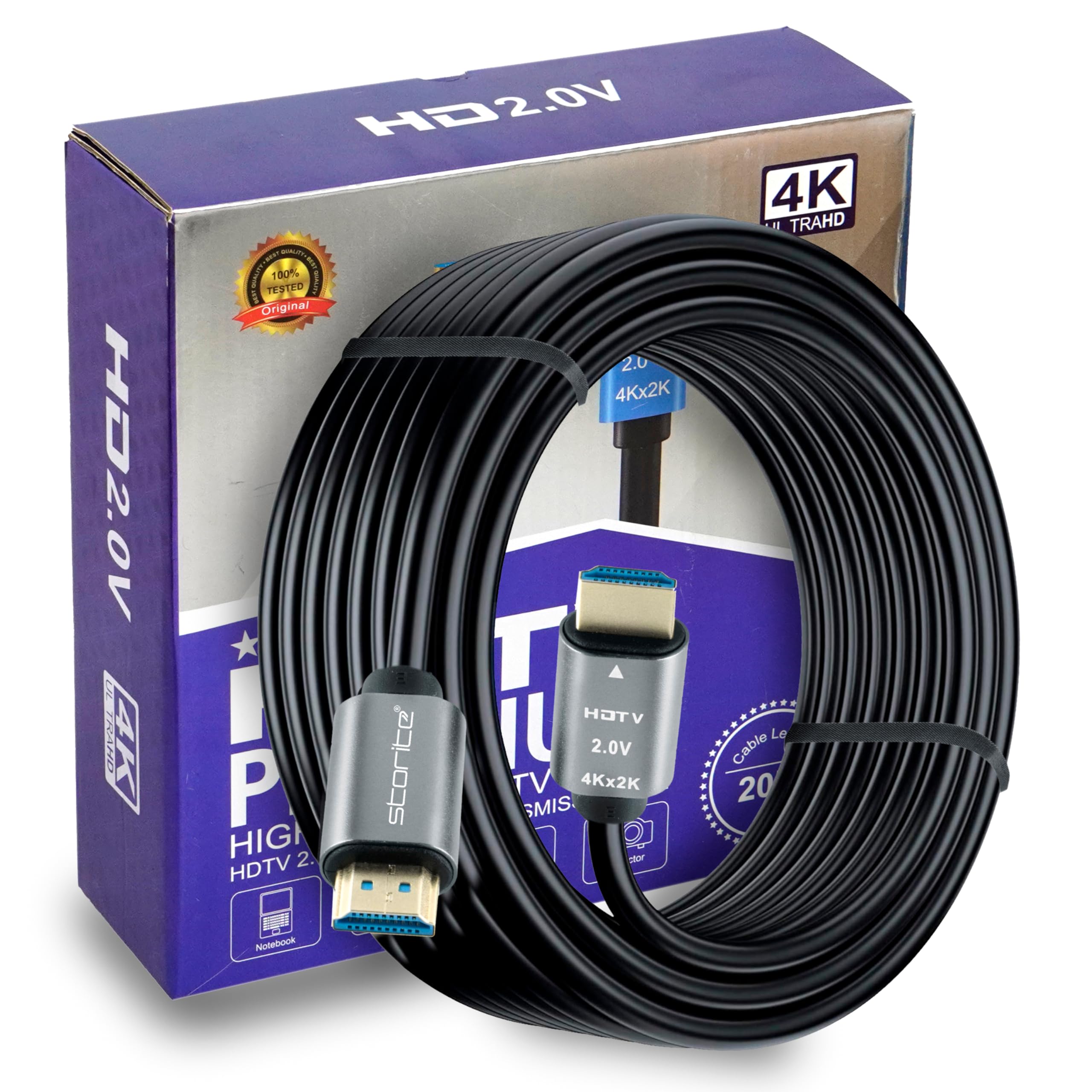 Storite 20 Meter 4K HDMI 2.0V Cable With Ethernet, 4K@60Hz Ultra HD 2160P Resolution, 3D Supported, 18Gbps High Speed Data Transmission, Compatible with Laptop, TV, Gaming Box, Projector-picture-15