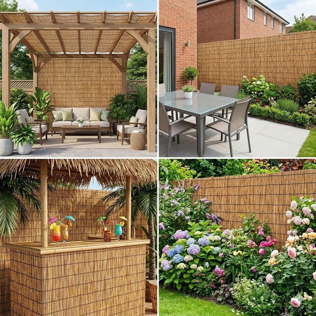Canisse Bambou Roseau Naturel, Brise Vue Balcon et Jardin Extérieur, Rouleau Clôture Occultant Brise-Vent pour Terrasse 100x500cm 120x500cm 150x1000cm avec Attaches(Natural,H150xL700cm)