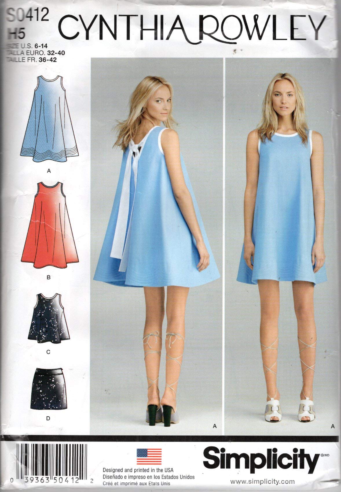 Patron couture Simplicity SO412 robe top jupe Cynthia Rowley 6-14