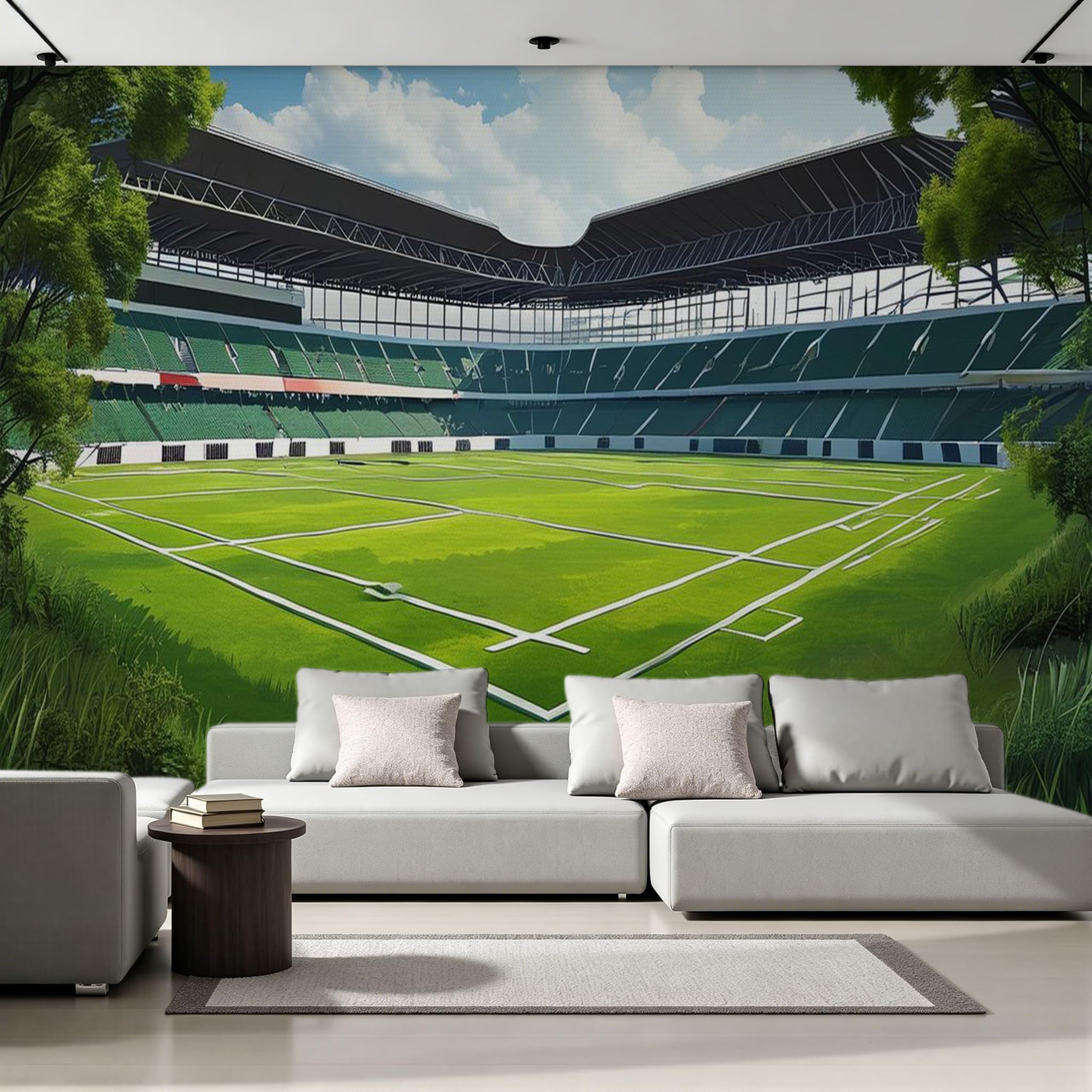 Générique Papier Peint Panoramique 3D 350x256 cm Terrain De Football Non-tissé Murale Maison Décoration Intérieure Thème Sportif pour Chambre Salon Mur TV Artistique Poster Décoration Murale 2N975