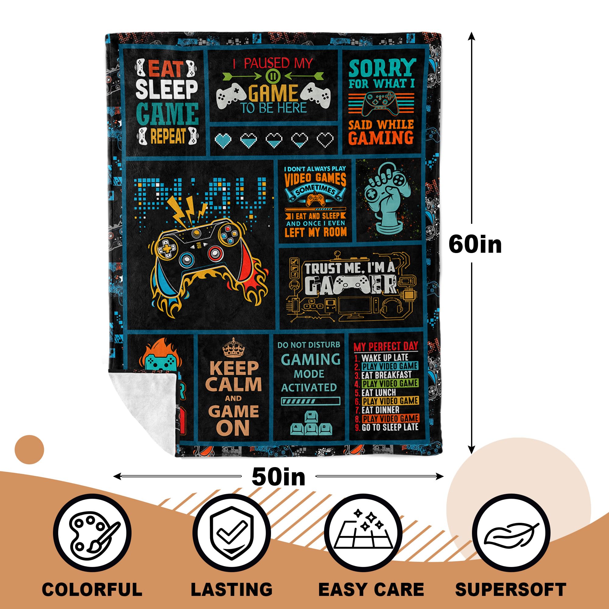 Gamer Gifts for Boys/Men/Girls/Women, Best Gaming Gifts for Video Game Lover, Game Room Decor for Gamers, Birthday Gameboy Blanket for Teens/Kids Soft Throw 50" x 60"