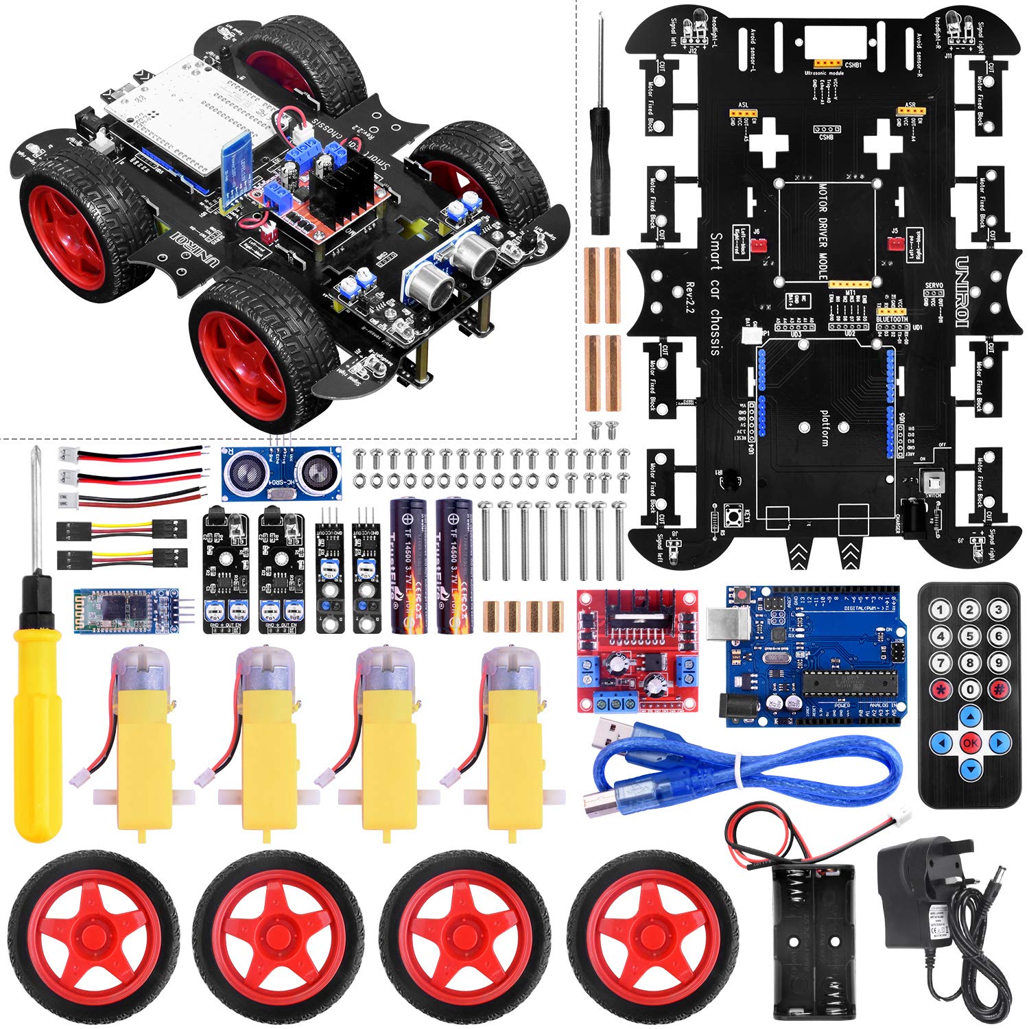 Buy UNIROI Smart Robot Car Kit, 4WD Remote Control Car with Obstacle  Avoidance Infrared Tracking Line Following (No Welding Required) Online at  desertcartINDIA