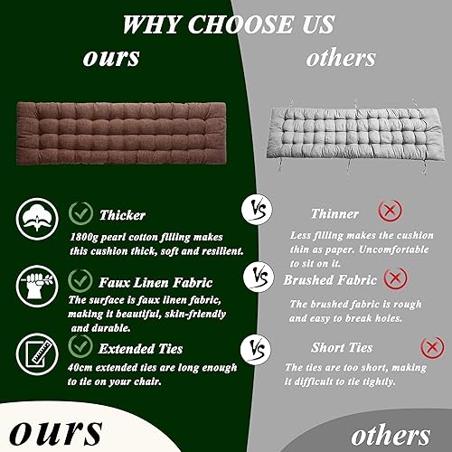 Miniatura 5 de Cojín para silla de descanso, cojín de lino sintético con lazos, cojín de banco largo para interiores para silla reclinable, tumbona Dormette, banco