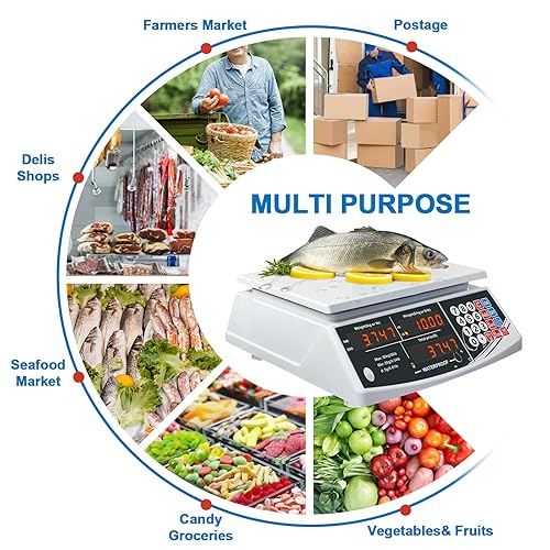 Miniatura 8 de Báscula digital de cálculo de precio de 88 libras, Kg/oz, combo de conversión – Báscula comercial impermeable de 66 libras para productos húmedos,