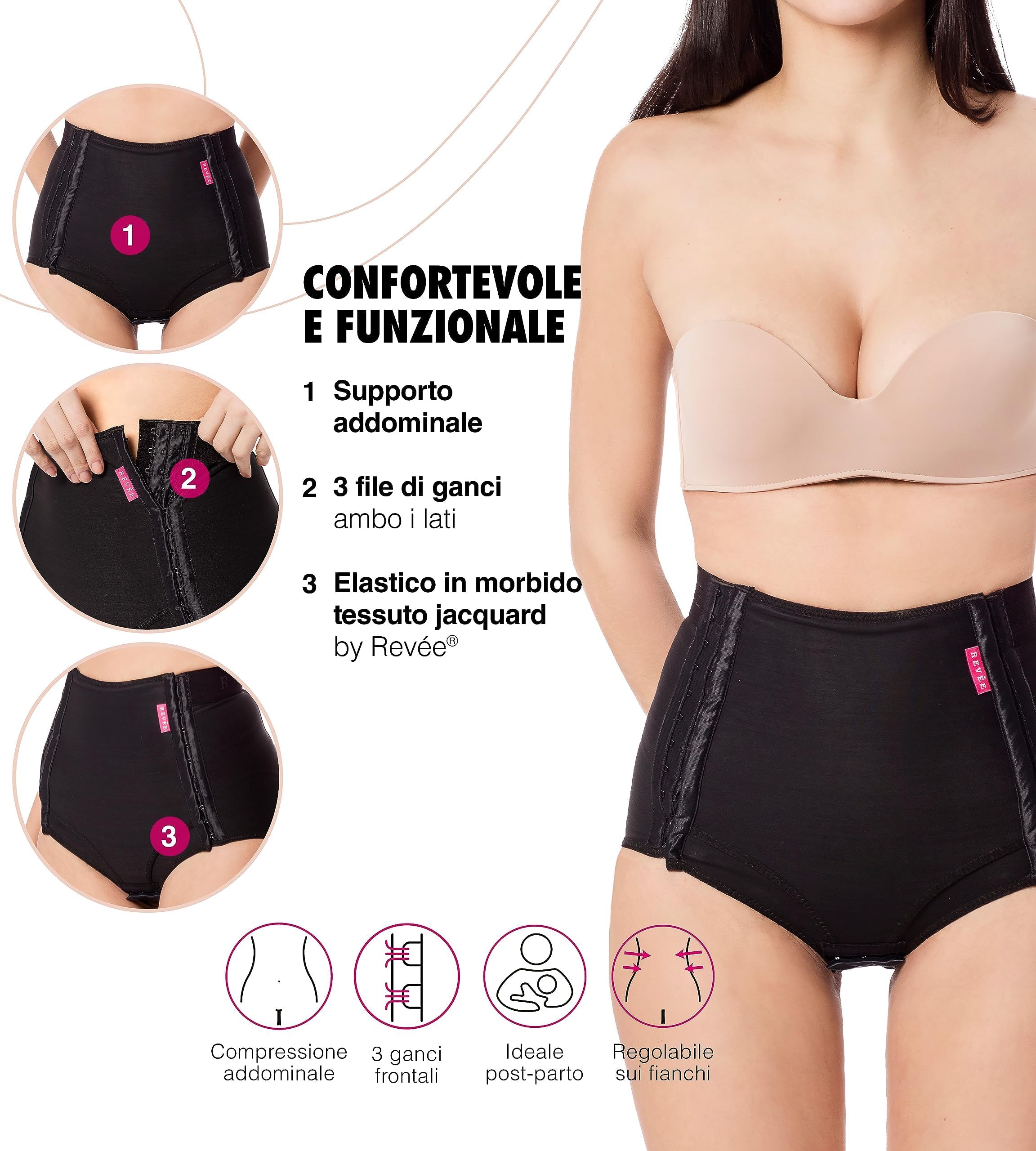 REVÉE Guaina Compressiva Post-operatoria - Guaina Post-Parto Cesareo, Isterectomia, Mini-Addominoplastica, Lipofilling, Fascia Addominale Donna Post-Parto - Terapia Compressiva