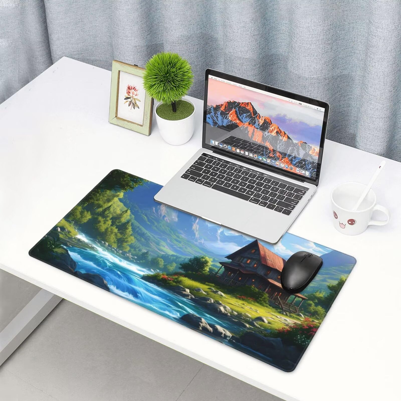 Podkładka pod mysz leśną, duża podkładka pod mysz 1600 x 800 mm, podkładka pod mysz do gier, podkładka pod biurko ze zszytymi krawędziami, podkładka pod mysz z klawiaturą, do pracy, gier, biura, domu