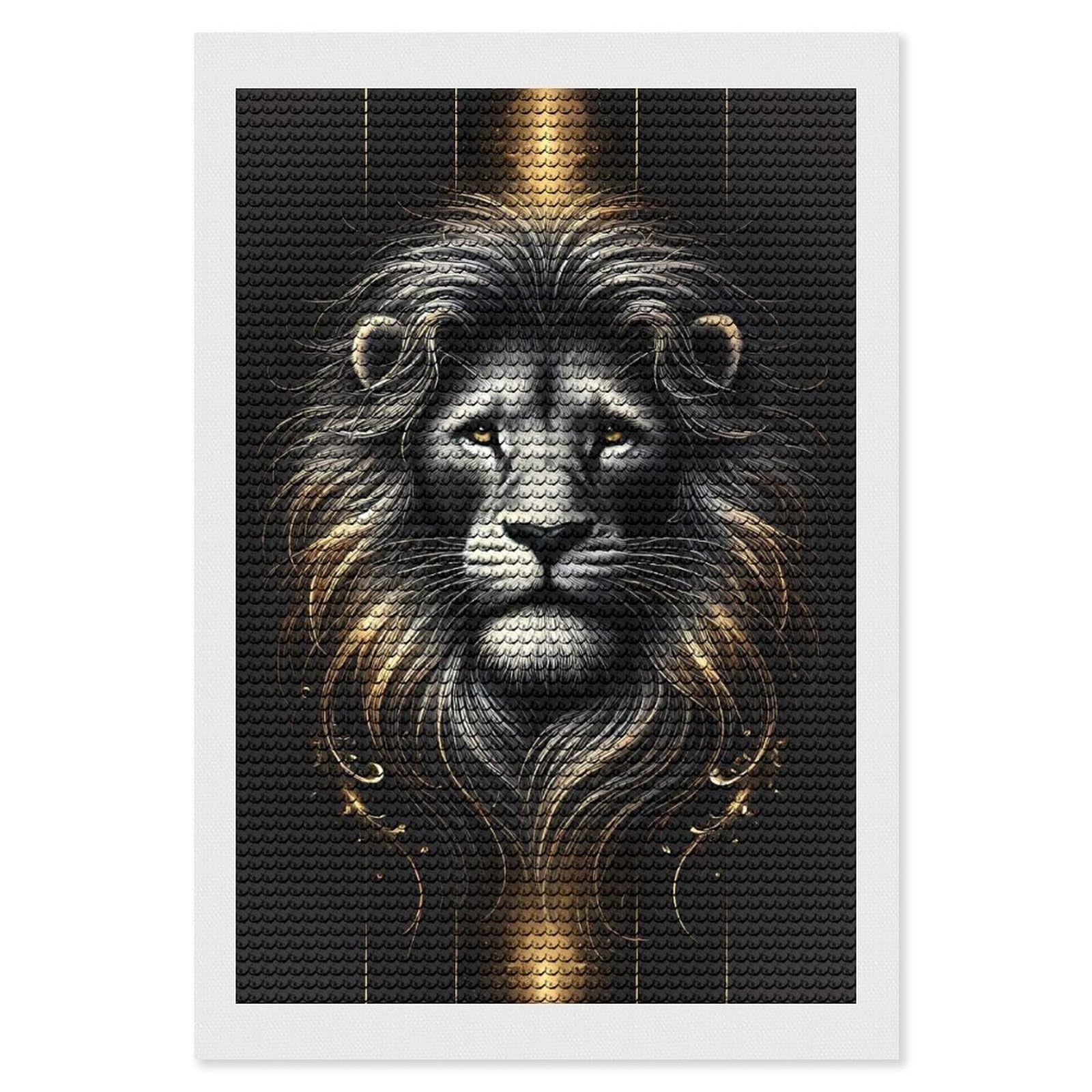 Junmoney Majestic Lion Diamond Painting Kit 8"x12", Adhesive Canvas, Home Wall Decor, for Beginners, Birthday Gift, Full Kit Included