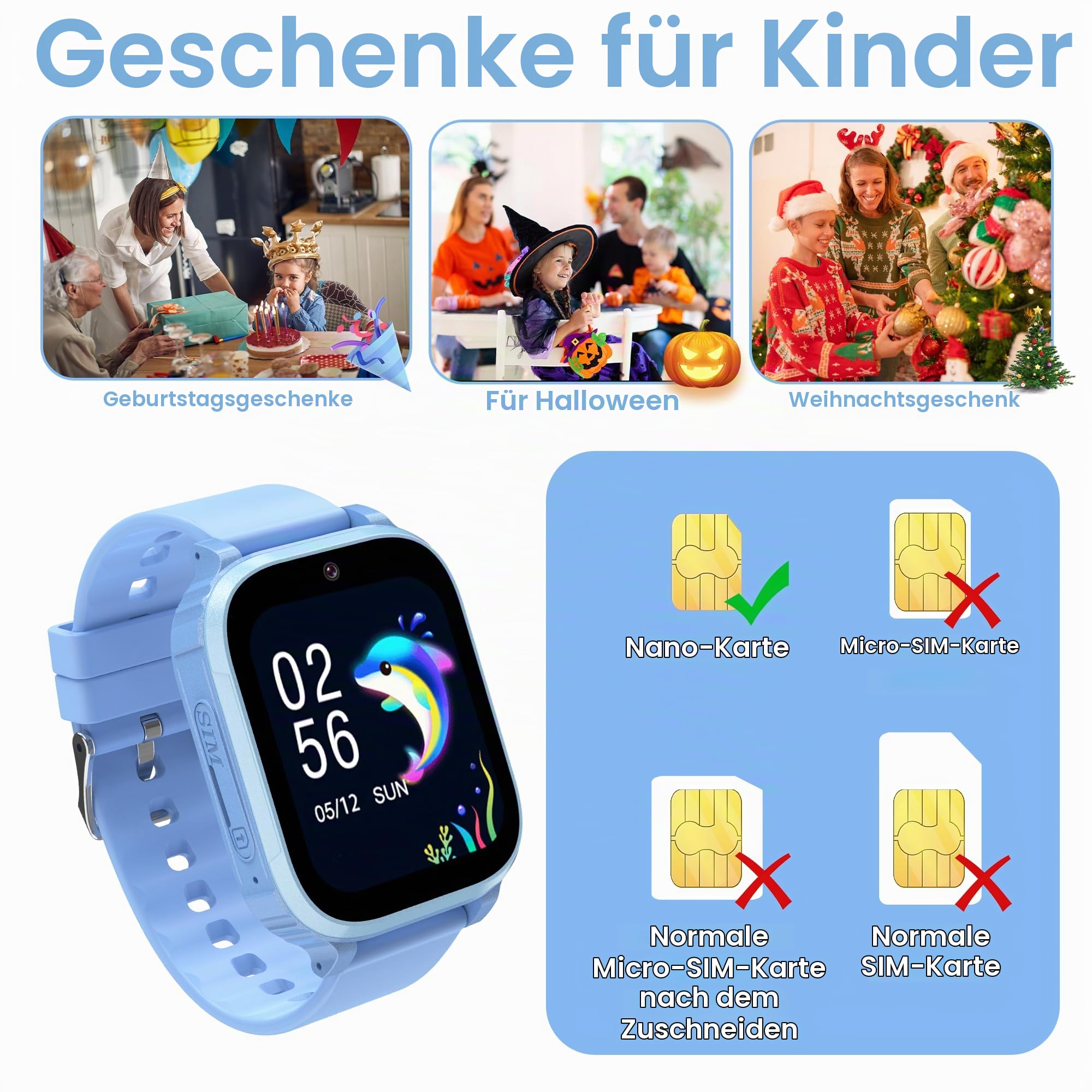 4G Smartwatch Kinder mit GPS und Telefon | Kinder Smartwatch mit Videoanruf Anruffunktion IP68 Wasserdicht SOS Spiel Wecker Schulmodus, Kinderuhr GPS Geschenk