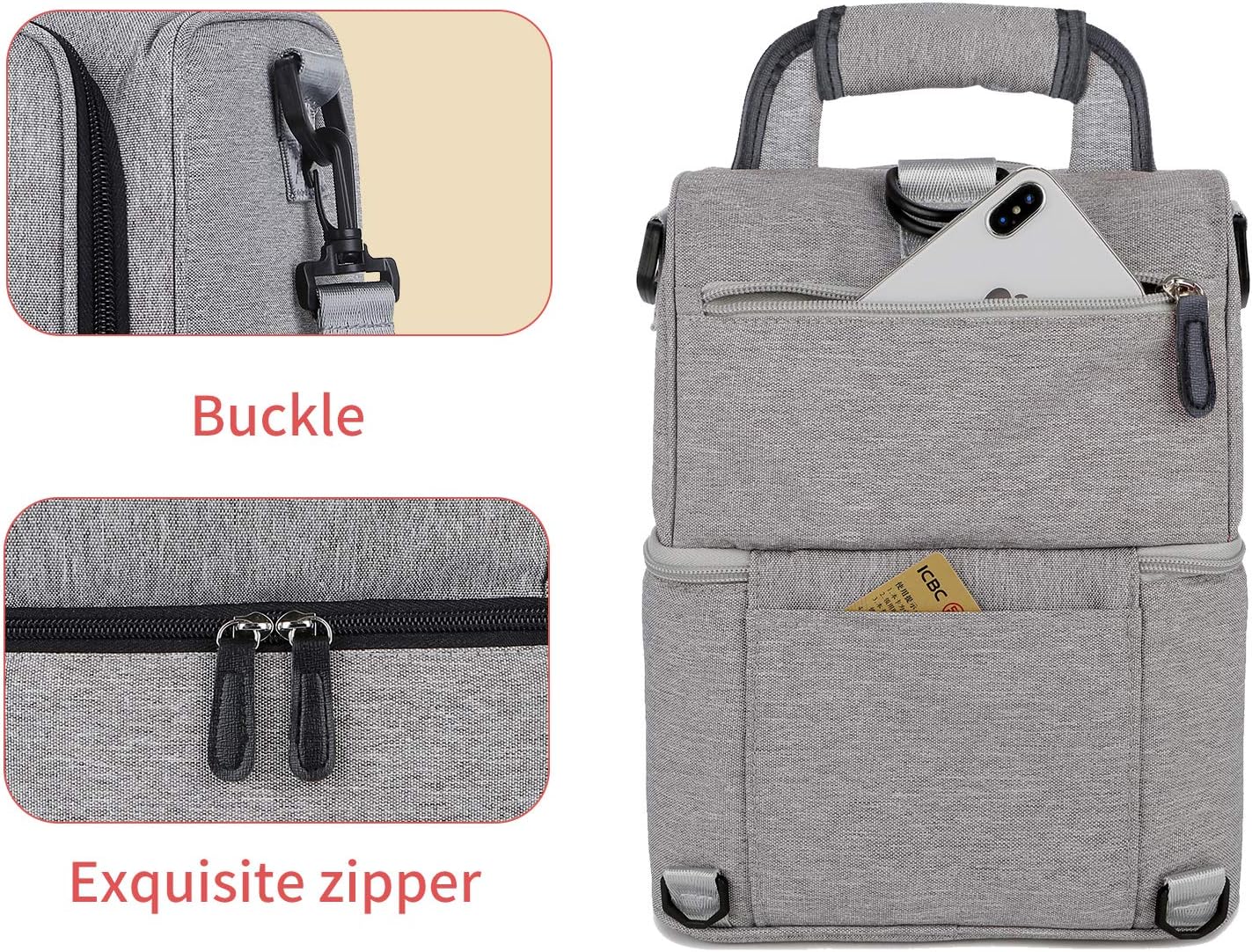 V-COOOL Breast Pump Backpack, Cooler Bag and Moistureproof Lunch Bag Double Layer for Work Moms(Gray) image 7 of 7 B08VFR362R